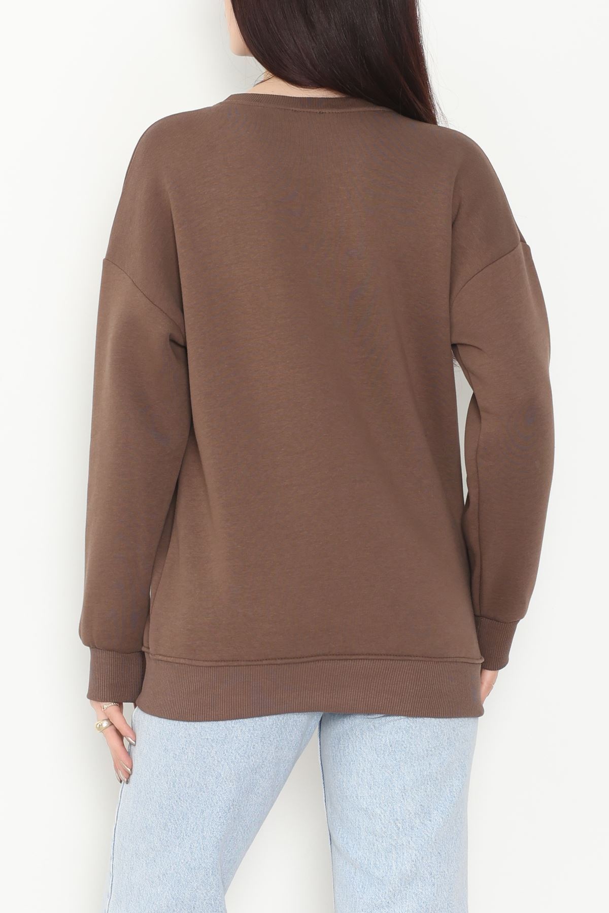 3 İplik Bisiklet Yaka Sweat Açıkkahve - 42239.1878.