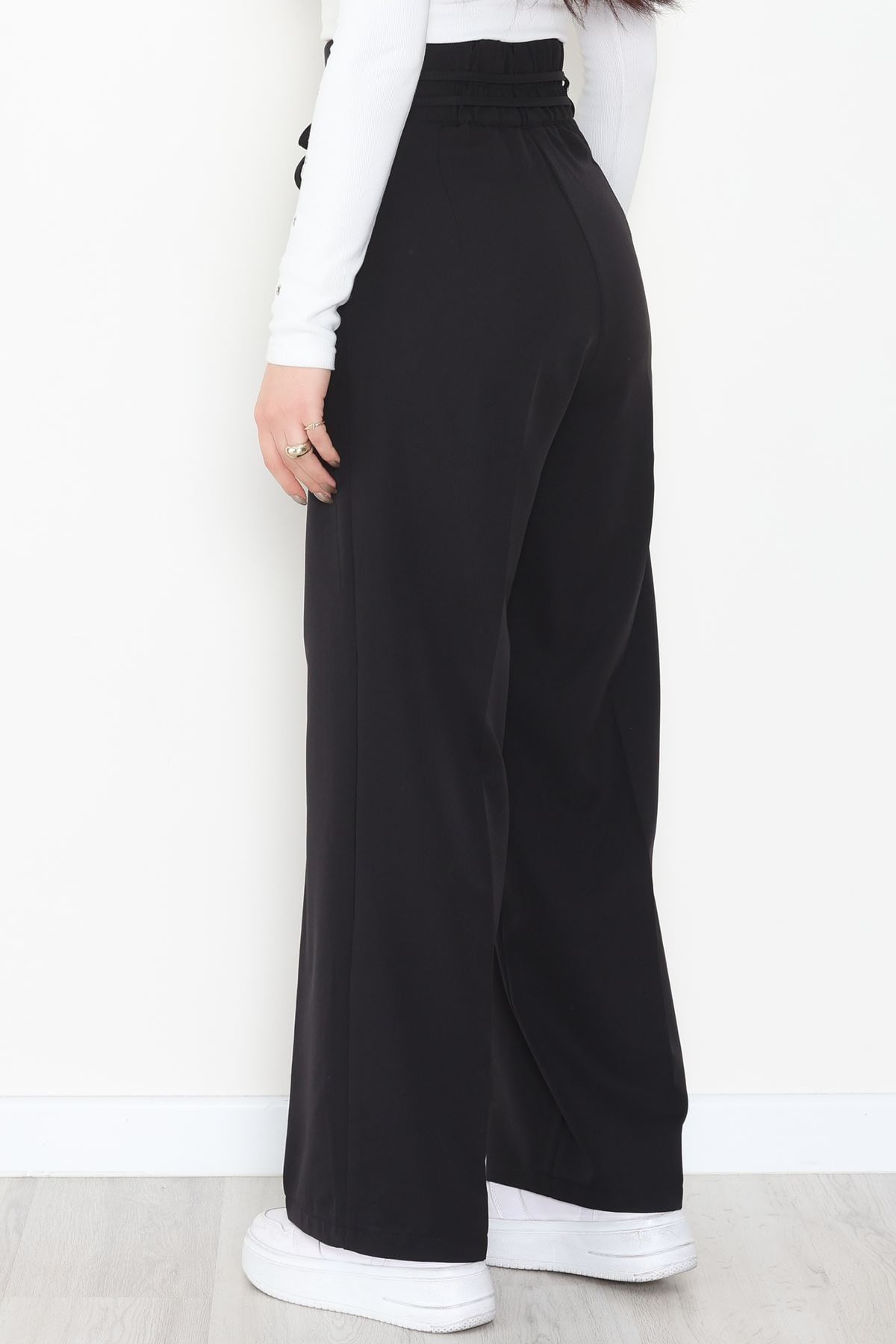 Dabıl Kumaş İp Bağlamalı Palazzo Pantolon Siyah - 51111.1991.