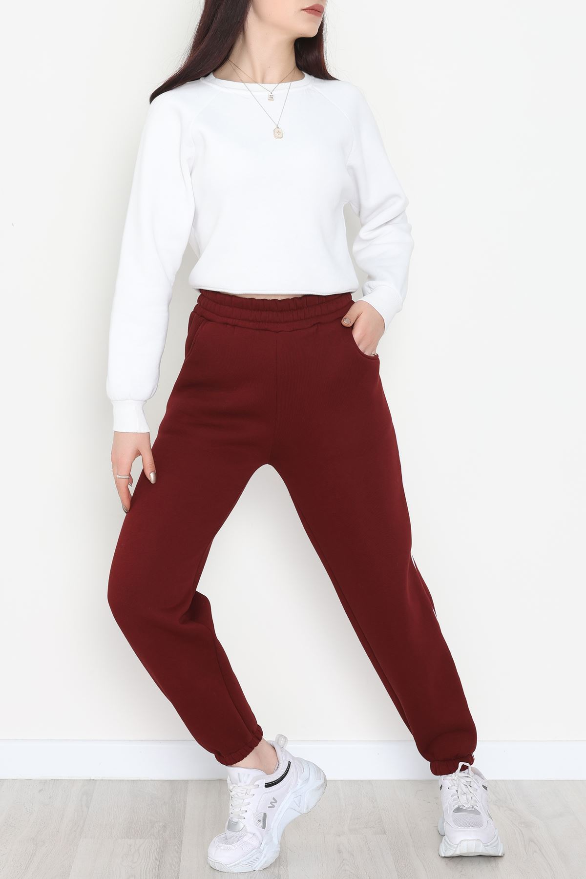 3 İplik Biyeli Eşofman Altı Bordo - 30103.1878.