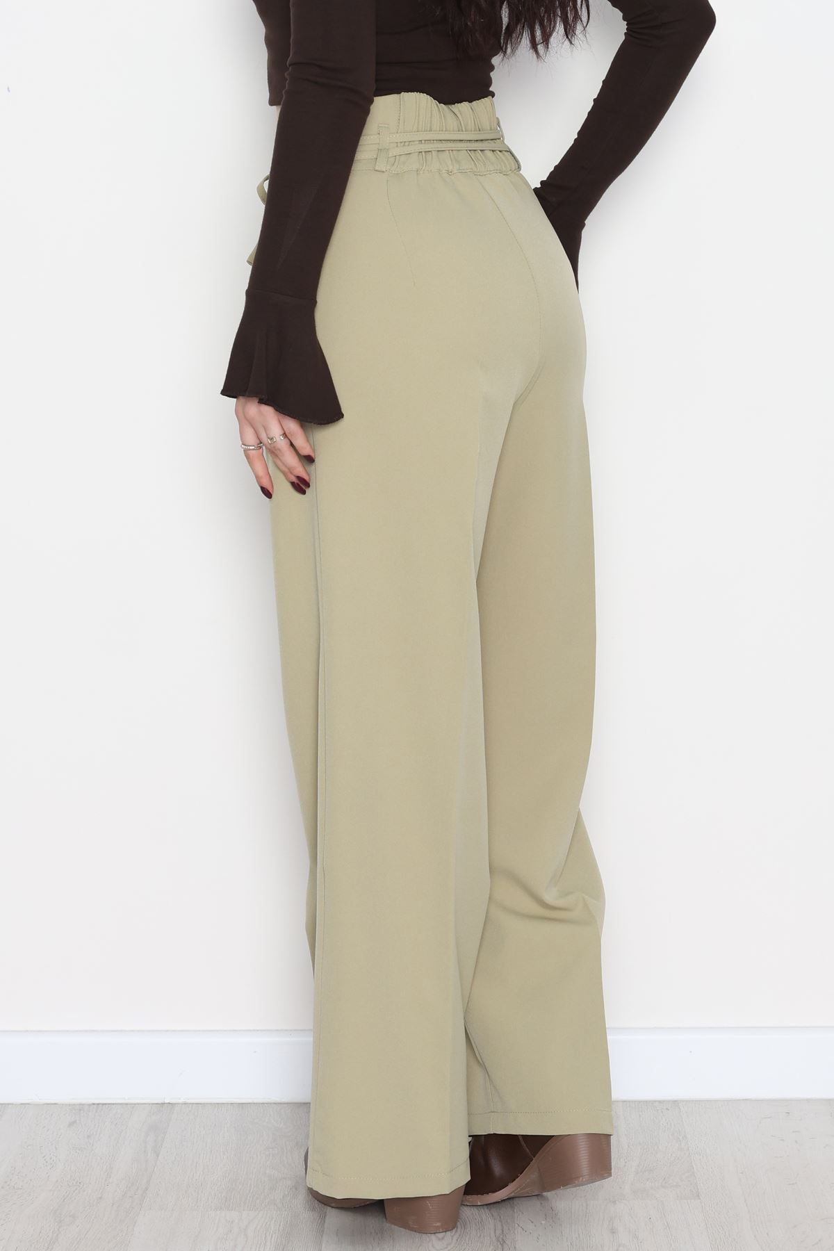 Dabıl Kumaş İp Bağlamalı Palazzo Pantolon Çağla - 51111.1991.