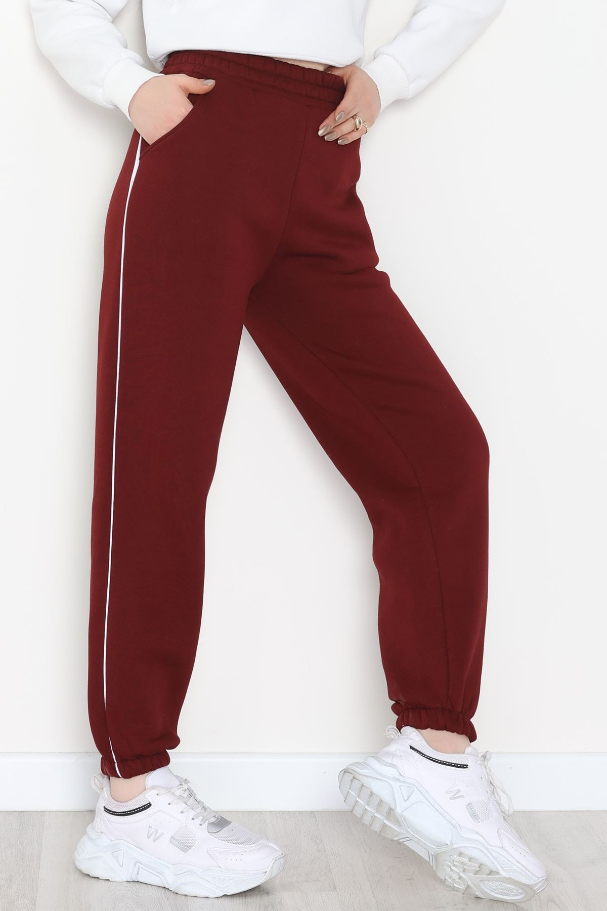 3 İplik Biyeli Eşofman Altı Bordo - 30103.1878.