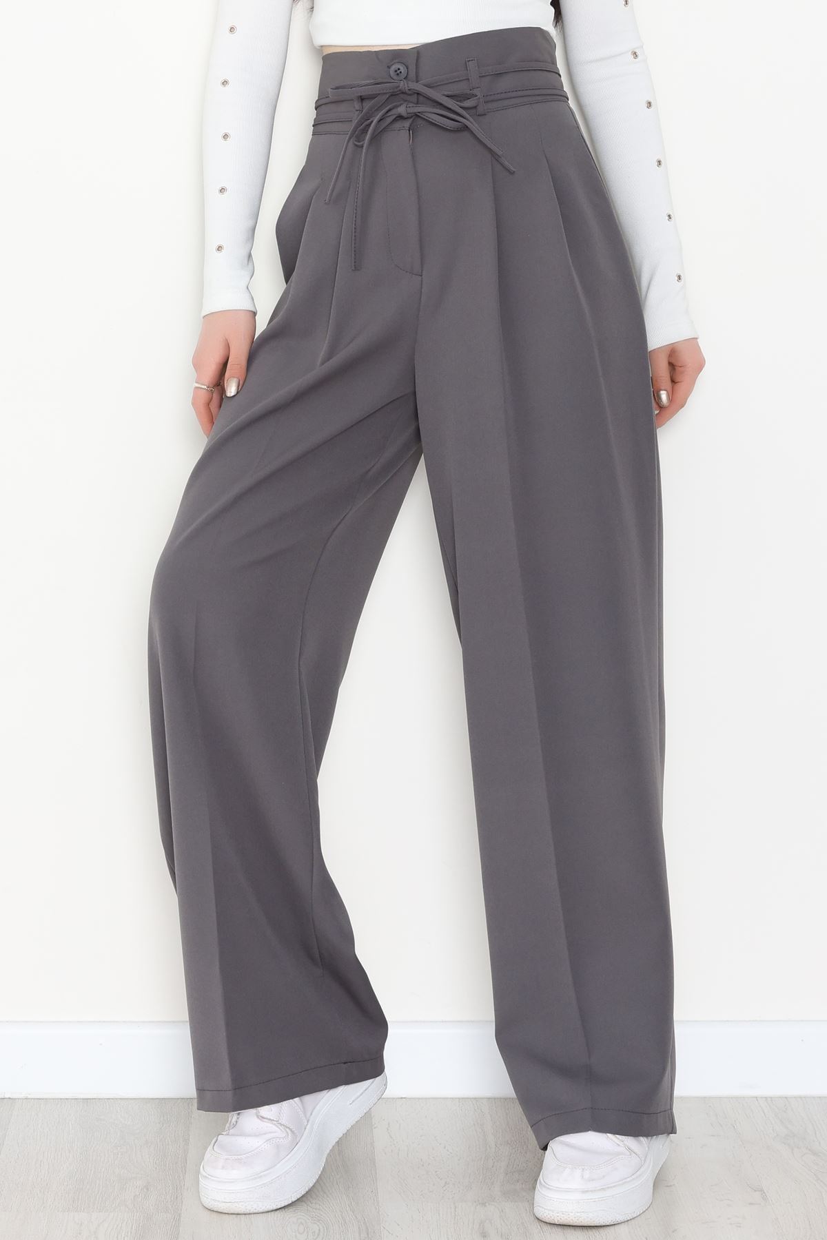 Dabıl Kumaş İp Bağlamalı Palazzo Pantolon Antrasit - 51111.1991.