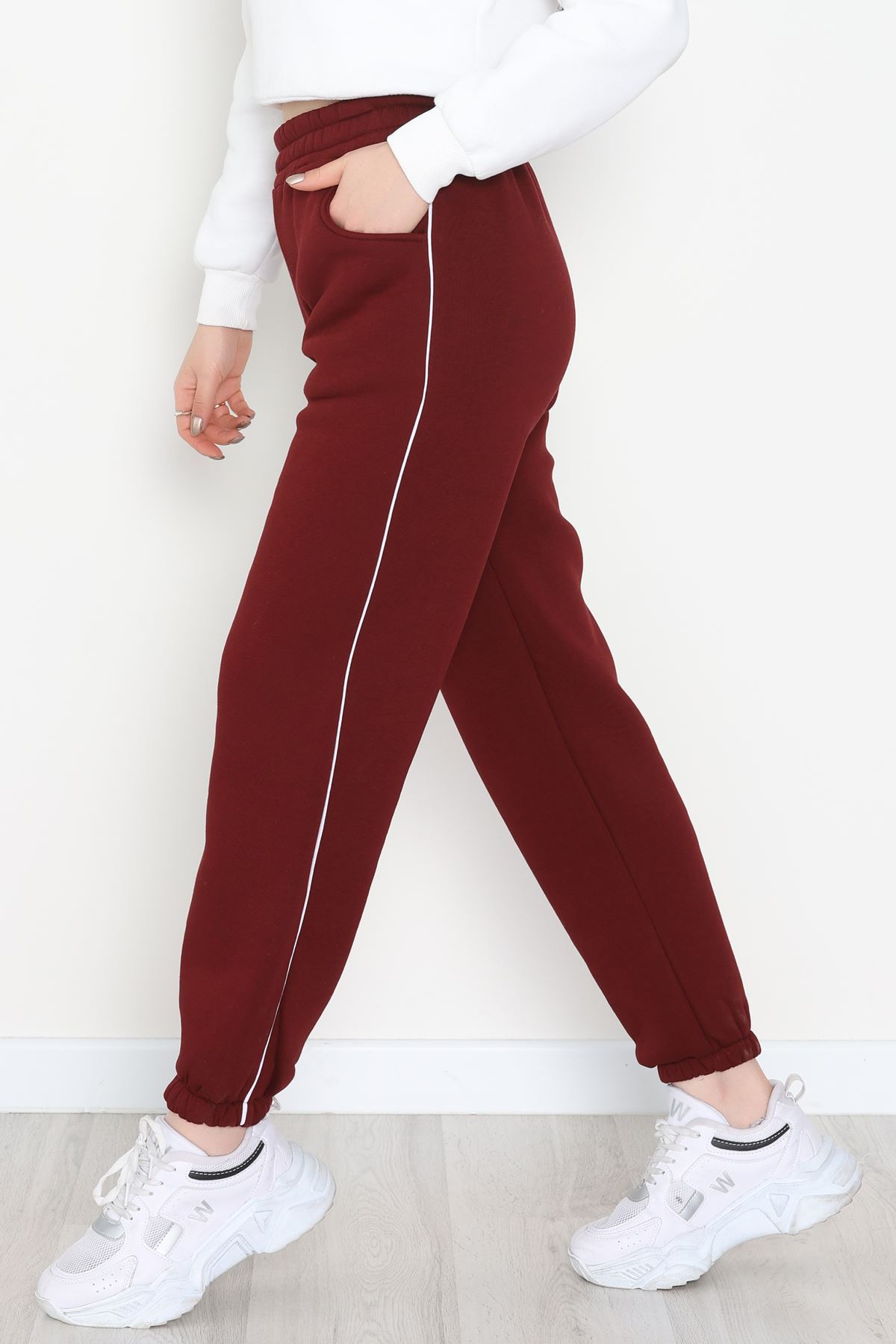 3 İplik Biyeli Eşofman Altı Bordo - 30103.1878.