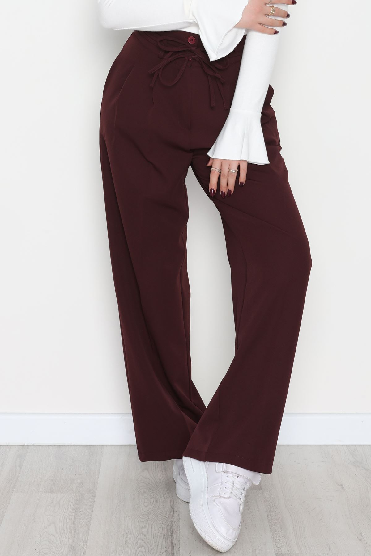 Dabıl Kumaş İp Bağlamalı Palazzo Pantolon Mürdüm - 51111.1991.