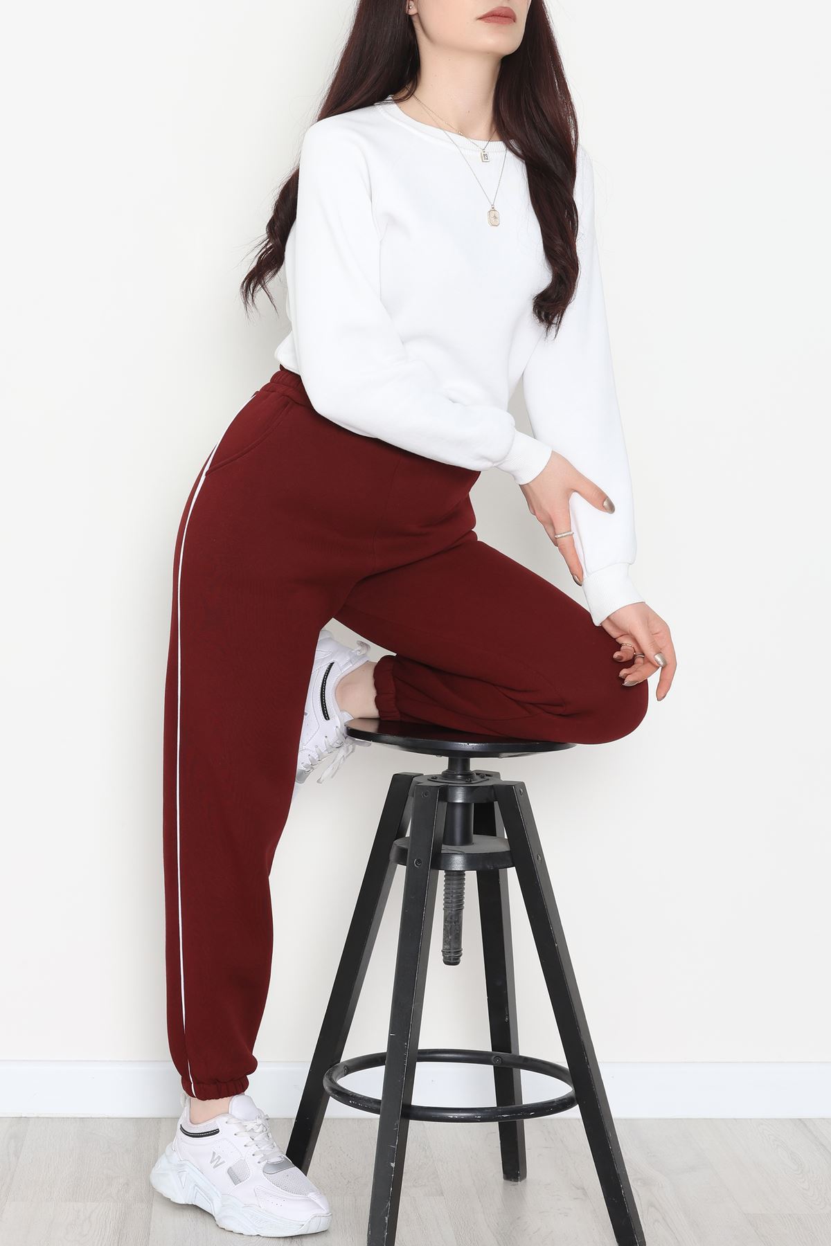 3 İplik Biyeli Eşofman Altı Bordo - 30103.1878.