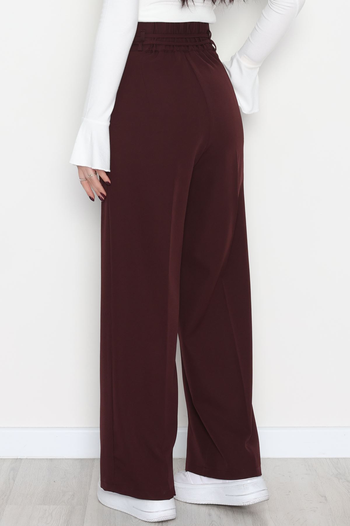 Dabıl Kumaş İp Bağlamalı Palazzo Pantolon Mürdüm - 51111.1991.