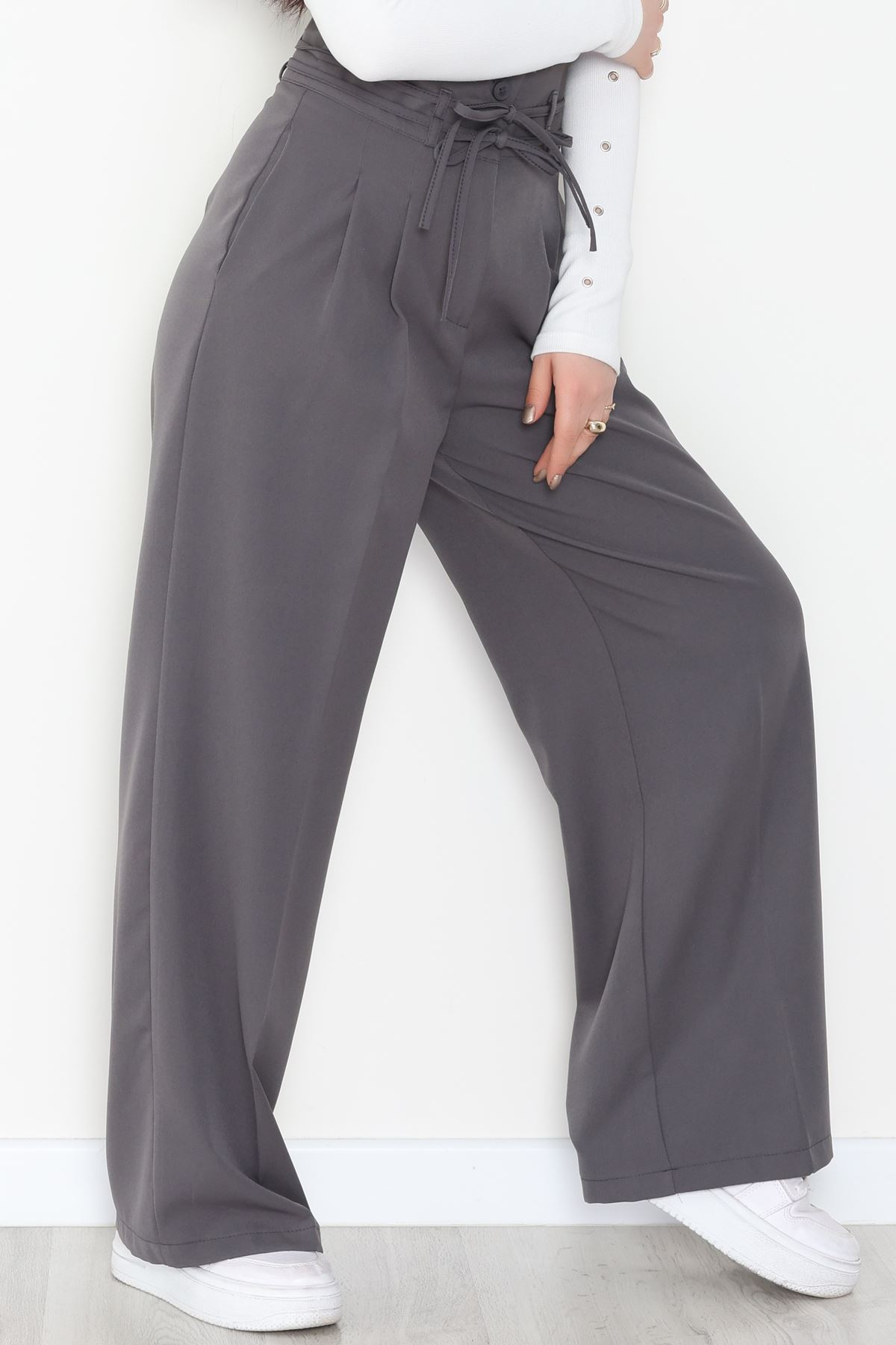 Dabıl Kumaş İp Bağlamalı Palazzo Pantolon Antrasit - 51111.1991.