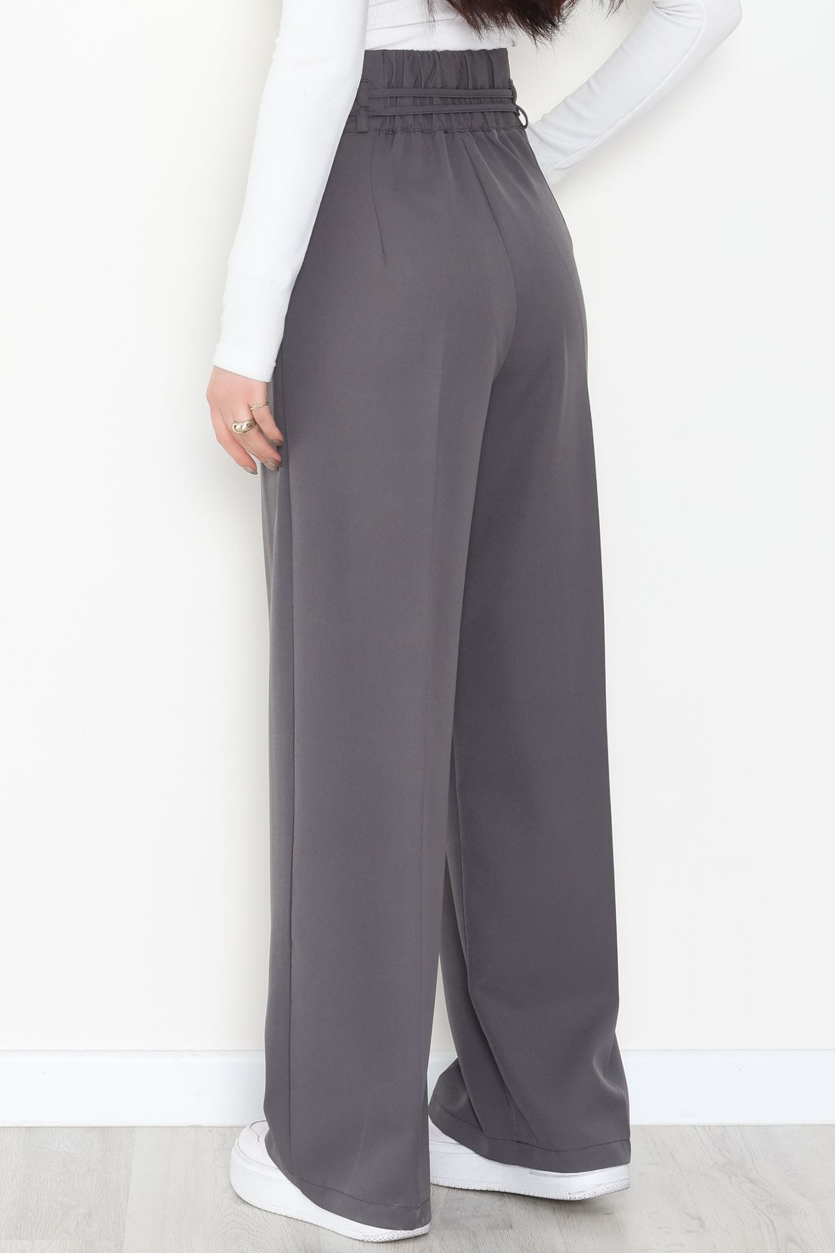 Dabıl Kumaş İp Bağlamalı Palazzo Pantolon Antrasit - 51111.1991.