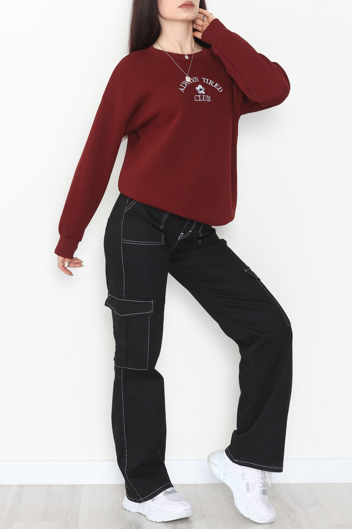 3 İplik Bisiklet Yaka Sweat Koyubordo - 42239.1878.