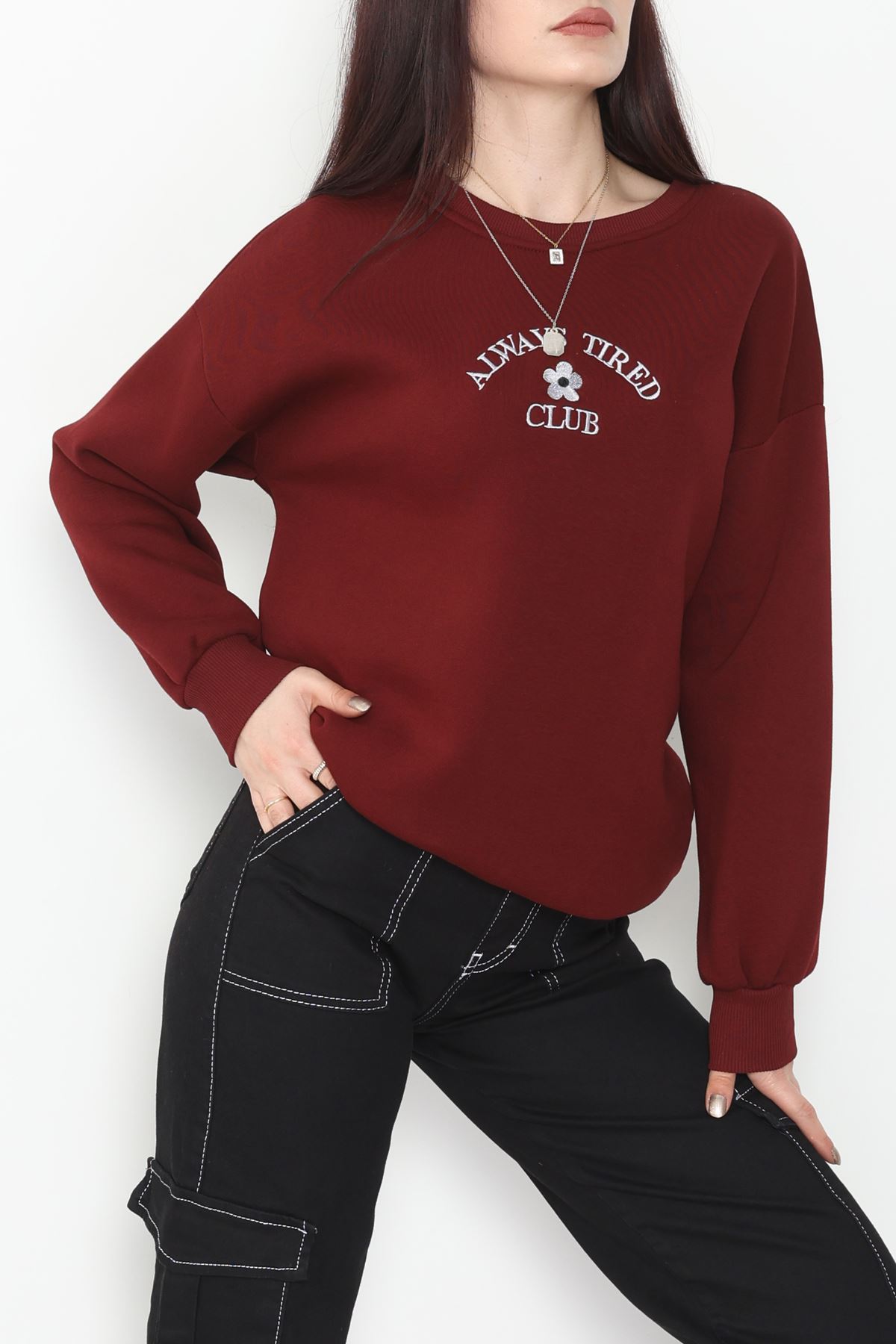 3 İplik Bisiklet Yaka Sweat Koyubordo - 42239.1878.