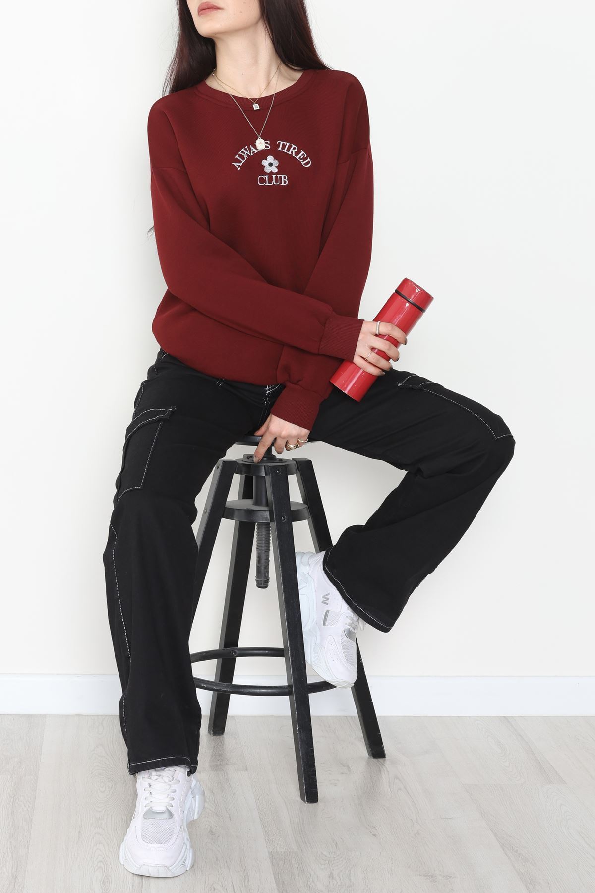 3 İplik Bisiklet Yaka Sweat Koyubordo - 42239.1878.