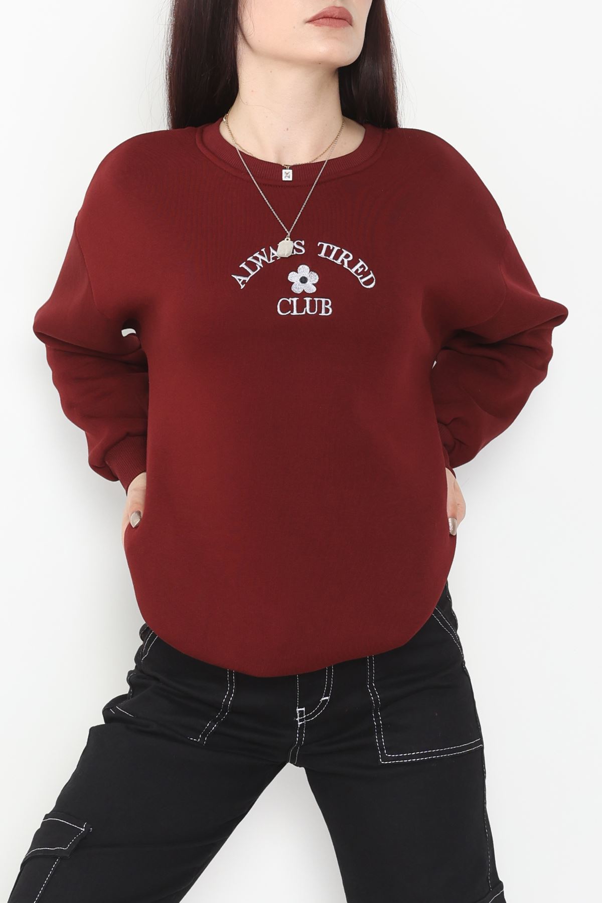 3 İplik Bisiklet Yaka Sweat Koyubordo - 42239.1878.