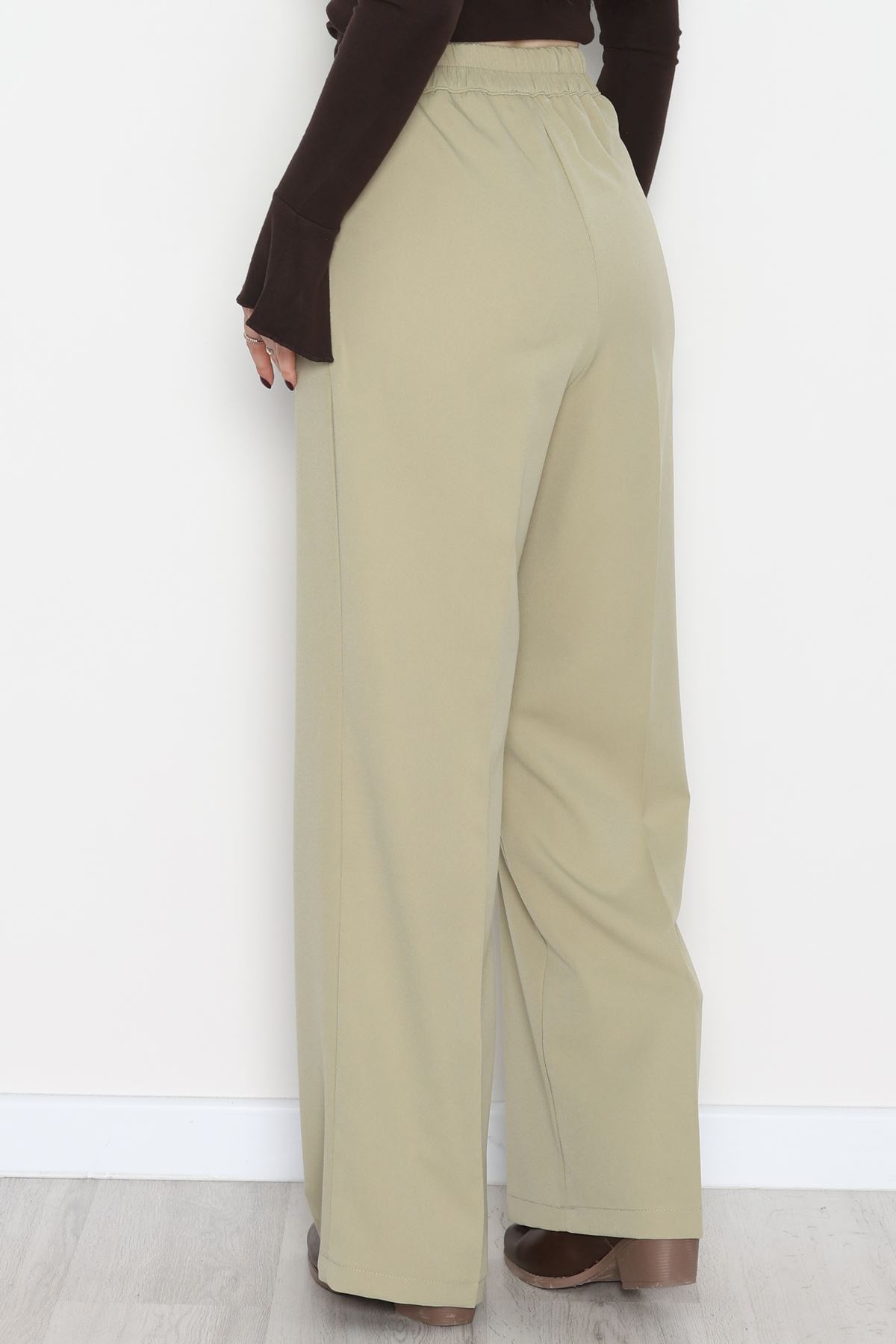 Dabıl Kumaş Bel Lastikli Palazzo Pantolon Çağla - 2082.1991.