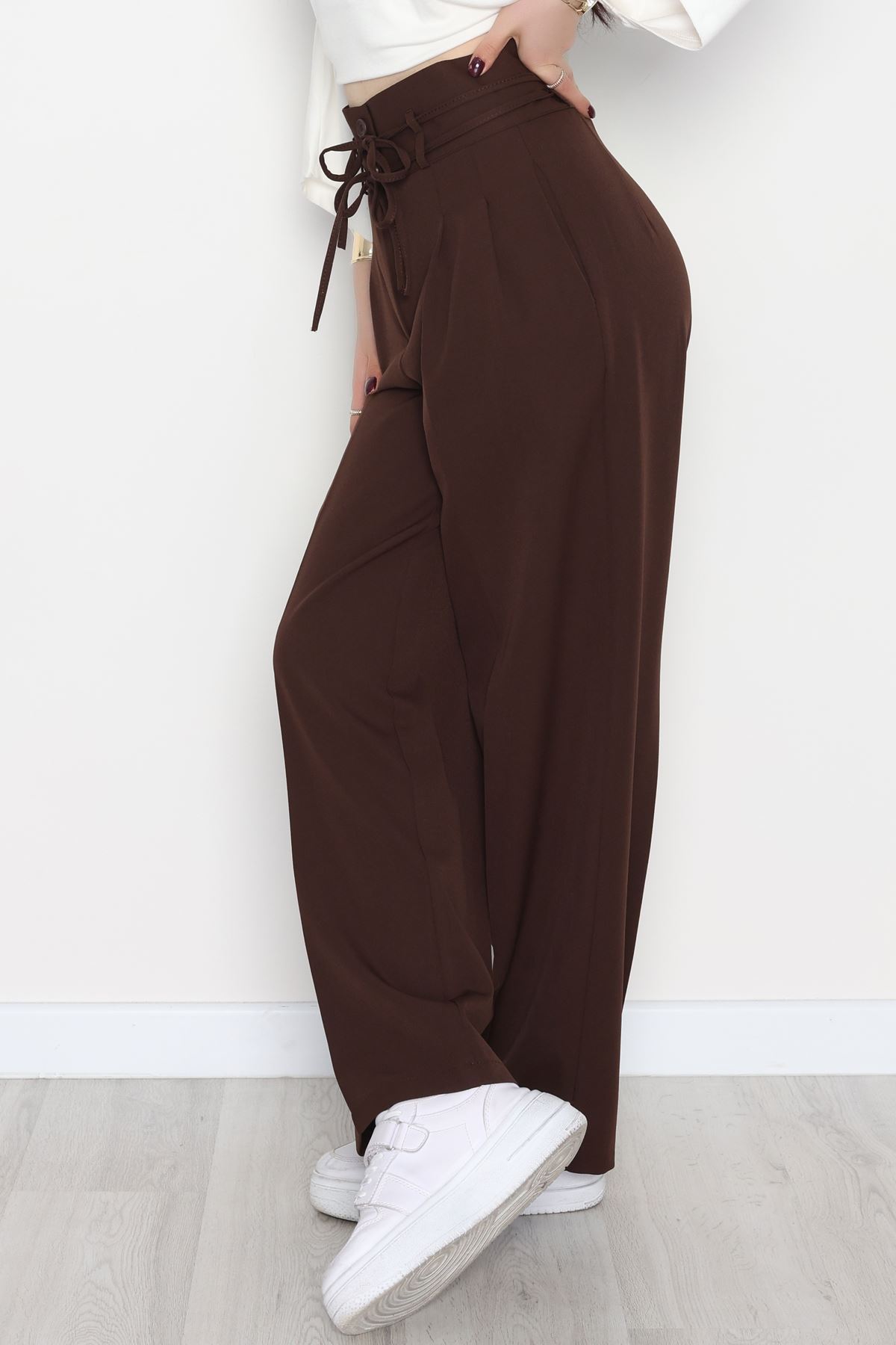 Dabıl Kumaş İp Bağlamalı Palazzo Pantolon Kahve - 51111.1991.