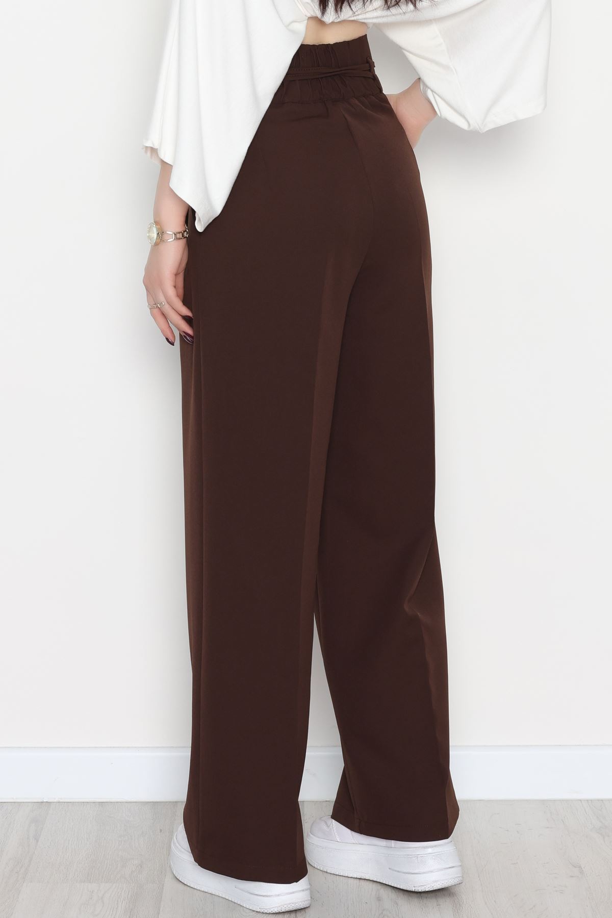 Dabıl Kumaş İp Bağlamalı Palazzo Pantolon Kahve - 51111.1991.
