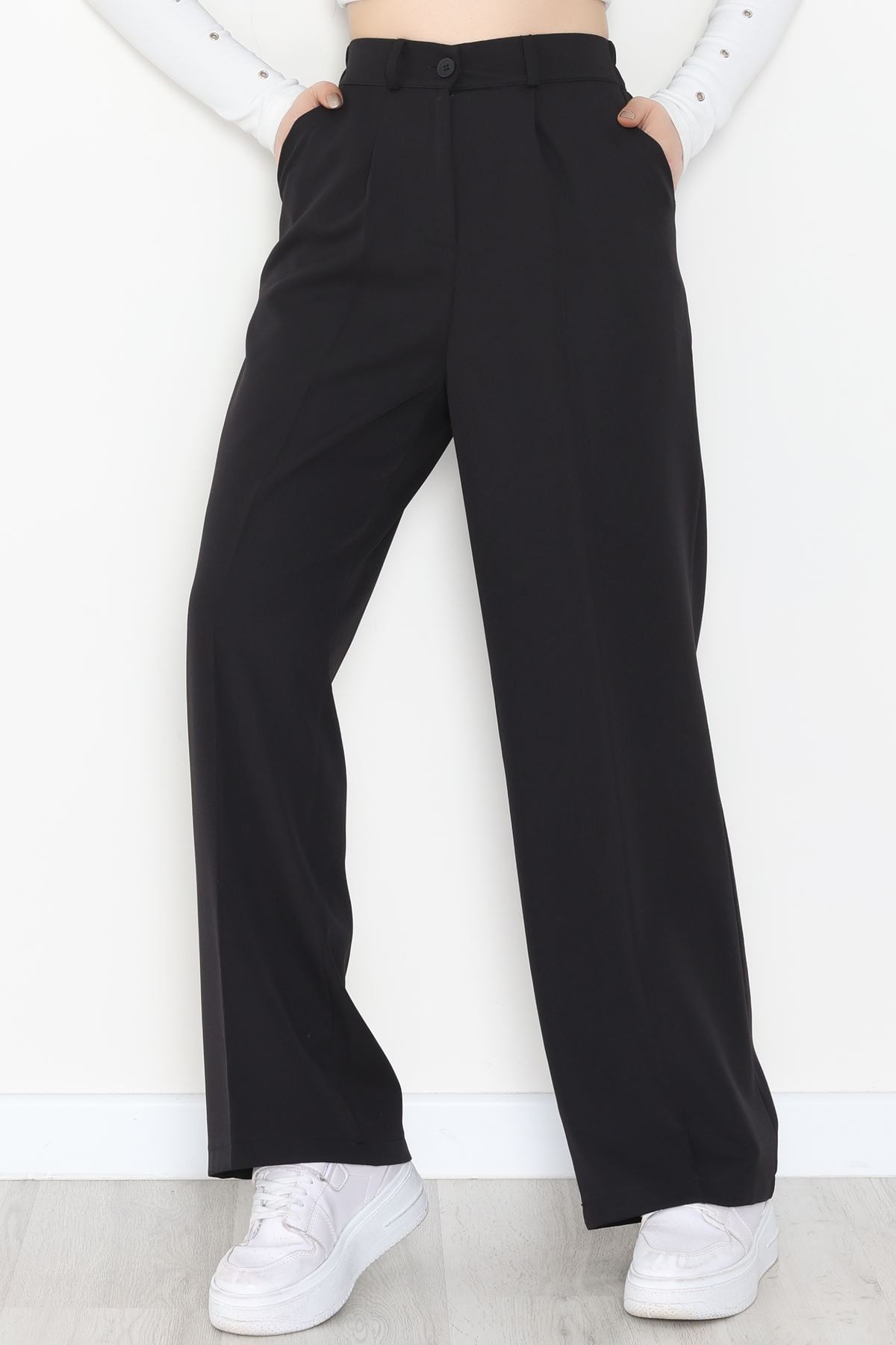 Dabıl Kumaş Bel Lastikli Palazzo Pantolon Siyah - 2082.1991.