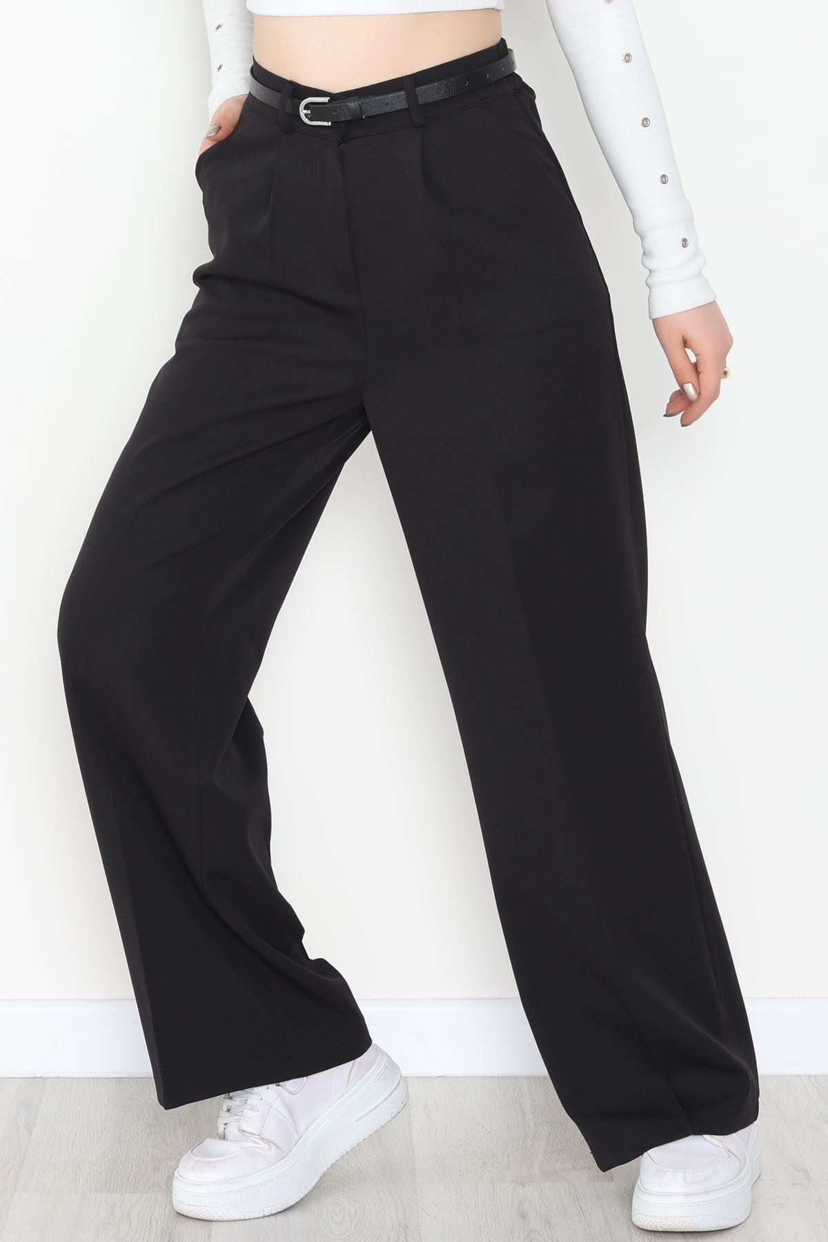 Dabıl Kumaş Bel Lastikli Palazzo Pantolon Siyah - 2082.1991.