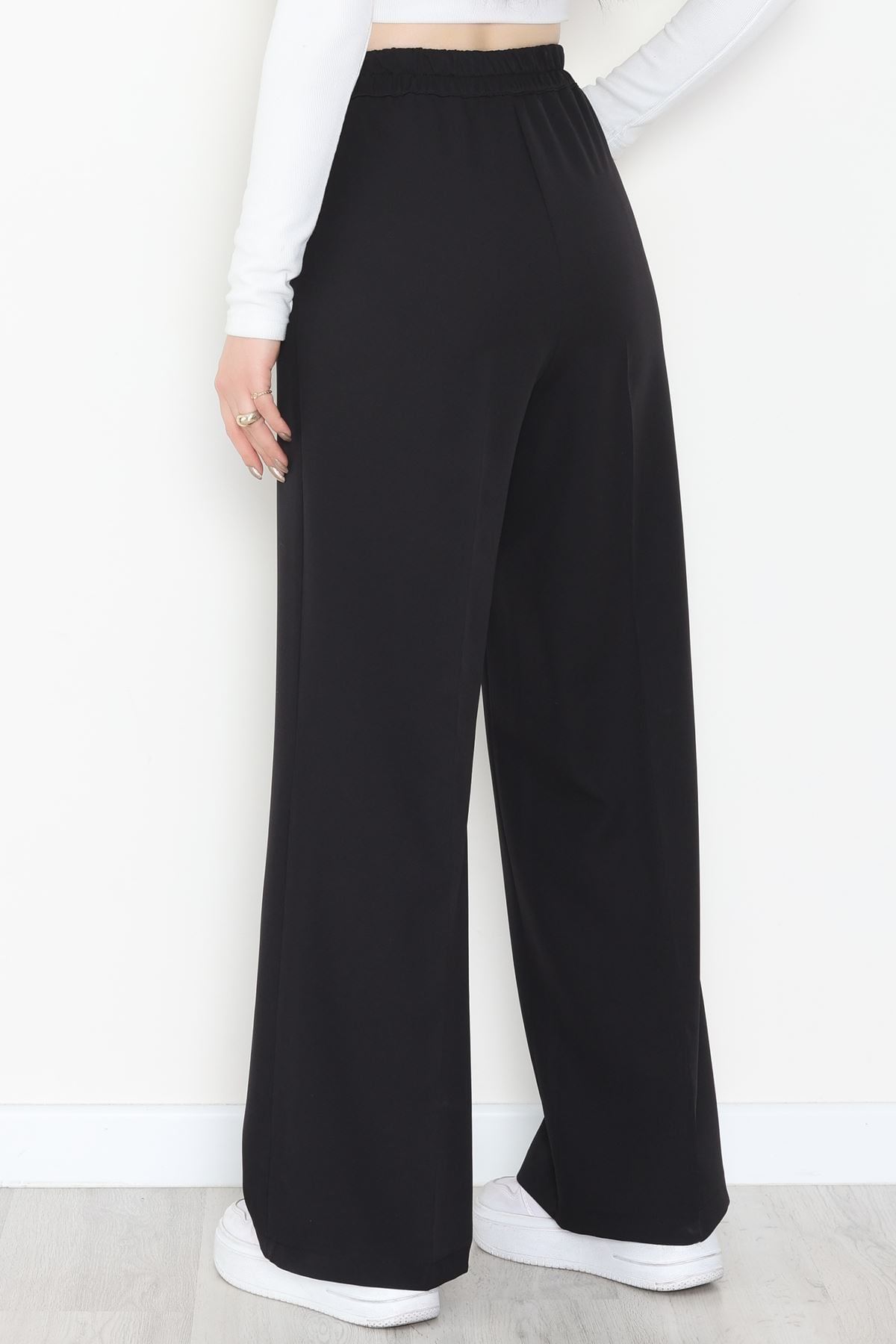 Dabıl Kumaş Bel Lastikli Palazzo Pantolon Siyah - 2082.1991.