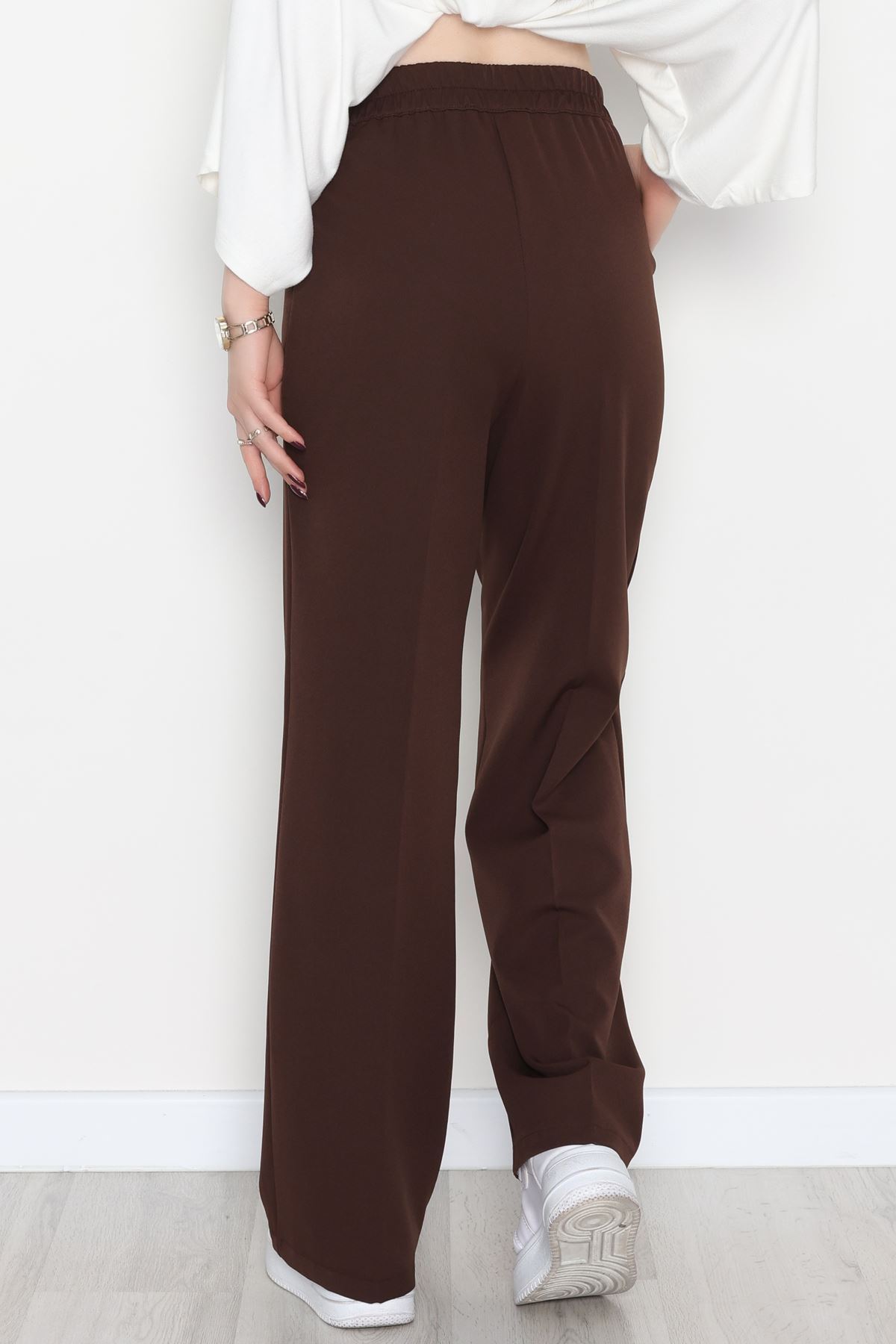 Dabıl Kumaş Bel Lastikli Palazzo Pantolon Kahve - 2082.1991.