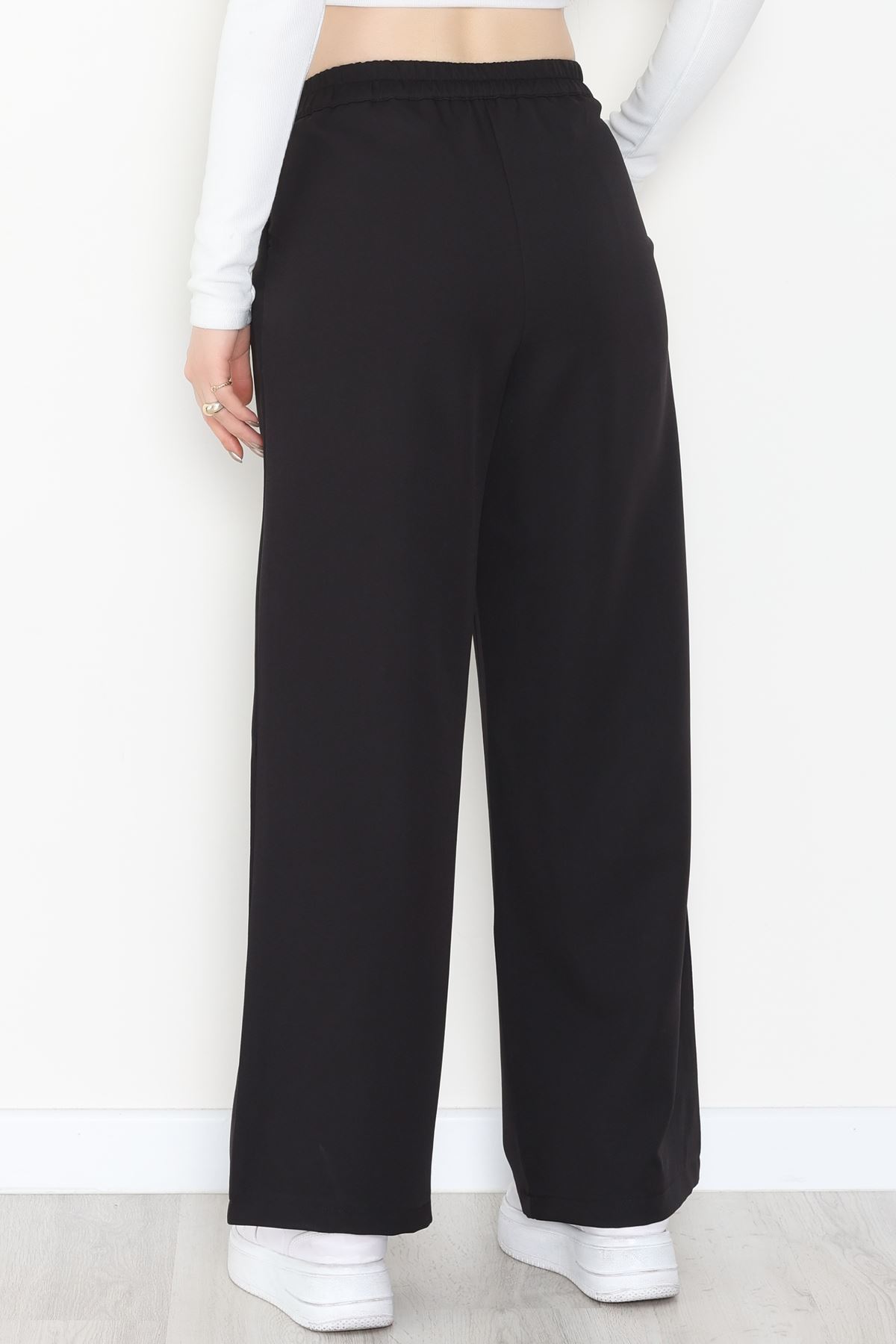 Dabıl Kumaş Önden Pileli Palazzo Pantolon Siyah - 2081.1991.