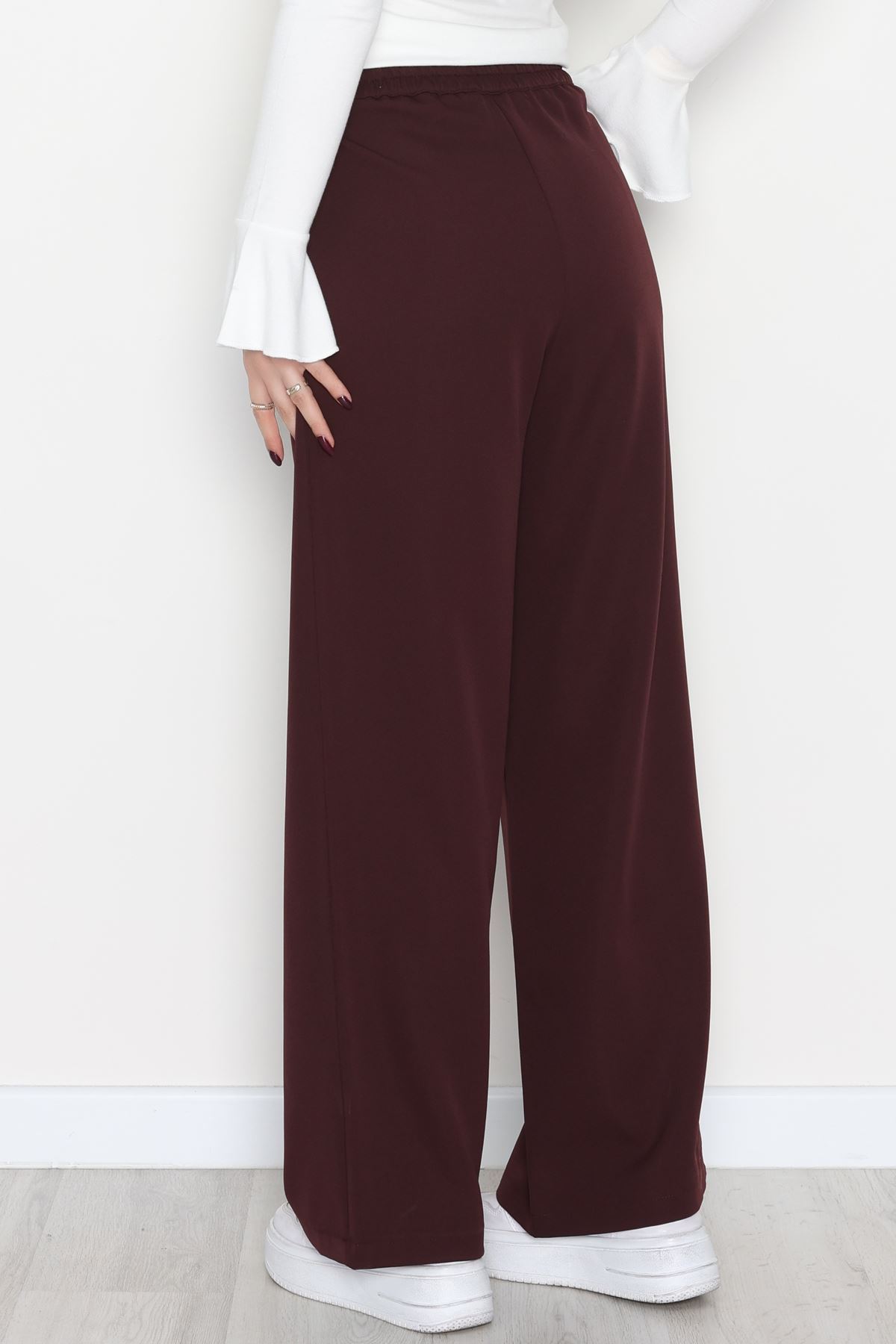 Dabıl Kumaş Önden Pileli Palazzo Pantolon Mürdüm - 2081.1991.