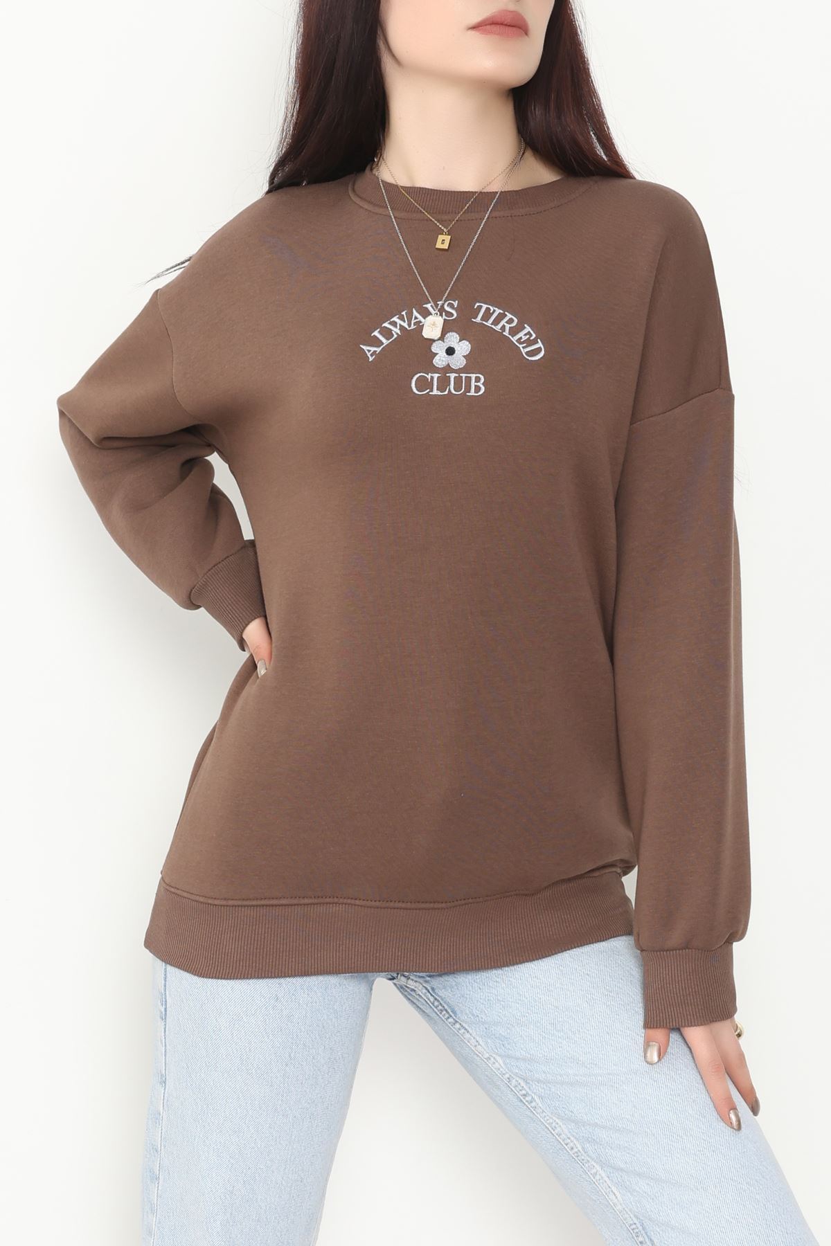 3 İplik Bisiklet Yaka Sweat Açıkkahve - 42239.1878.