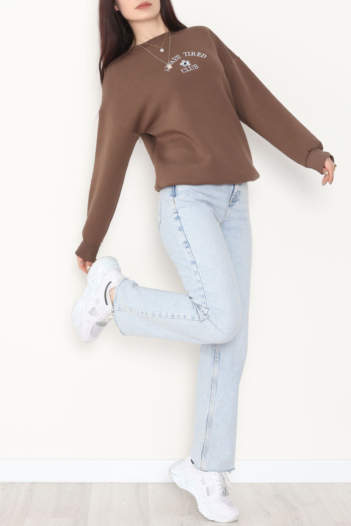 3 İplik Bisiklet Yaka Sweat Açıkkahve - 42239.1878.