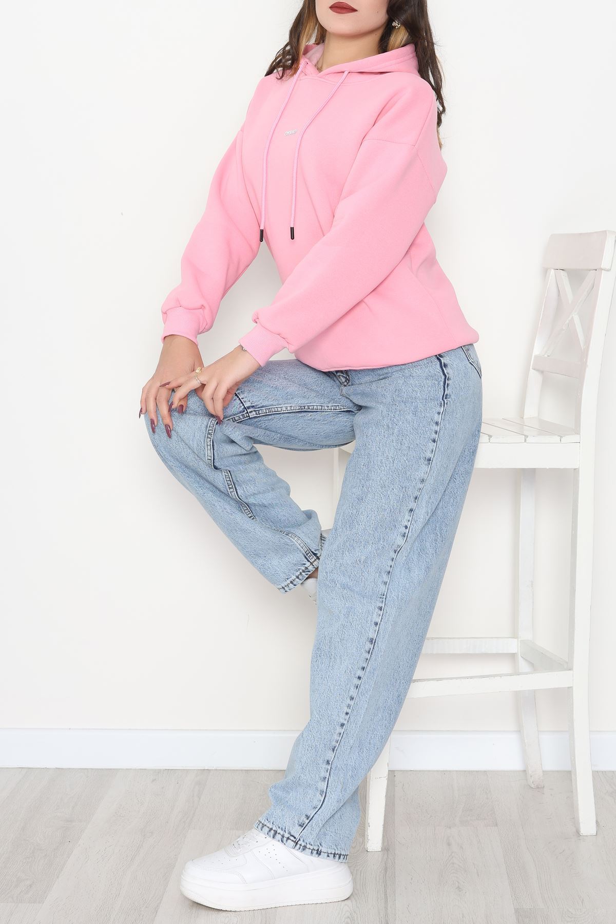 3 İplik Kapşonlu Baskılı Sweat Pembe - 42223.1878.