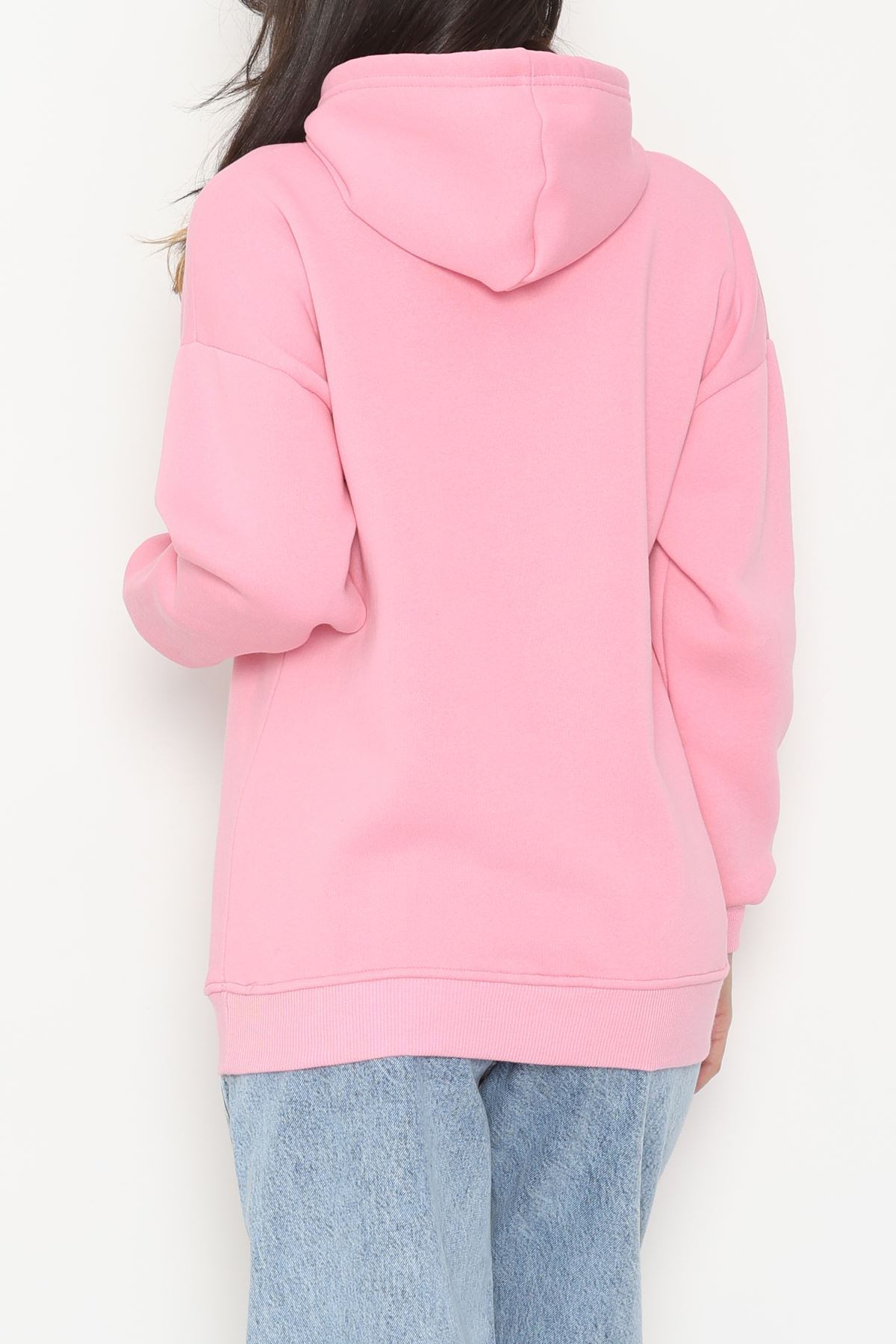 3 İplik Kapşonlu Baskılı Sweat Pembe - 42223.1878.