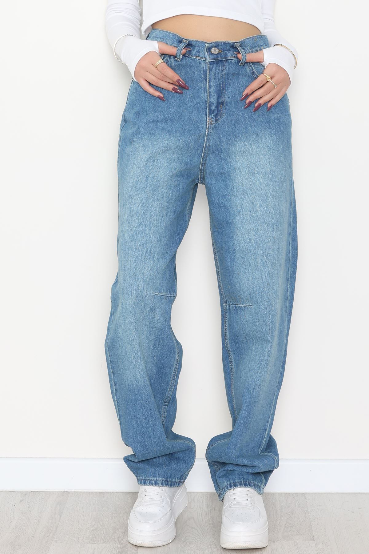 Bel Tokalı Baggy Kot Pantolon Mavitint1 - 42472.1606.