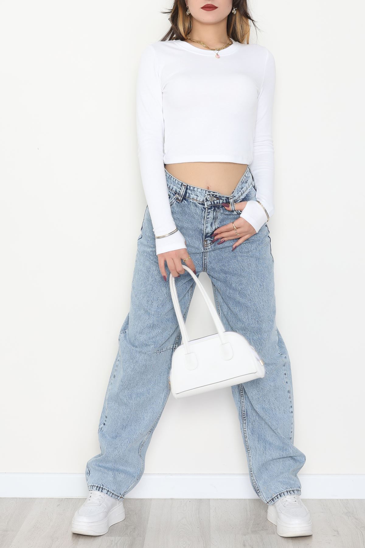 Bel Tokalı Baggy Kot Pantolon Buzmavi - 42472.1606.