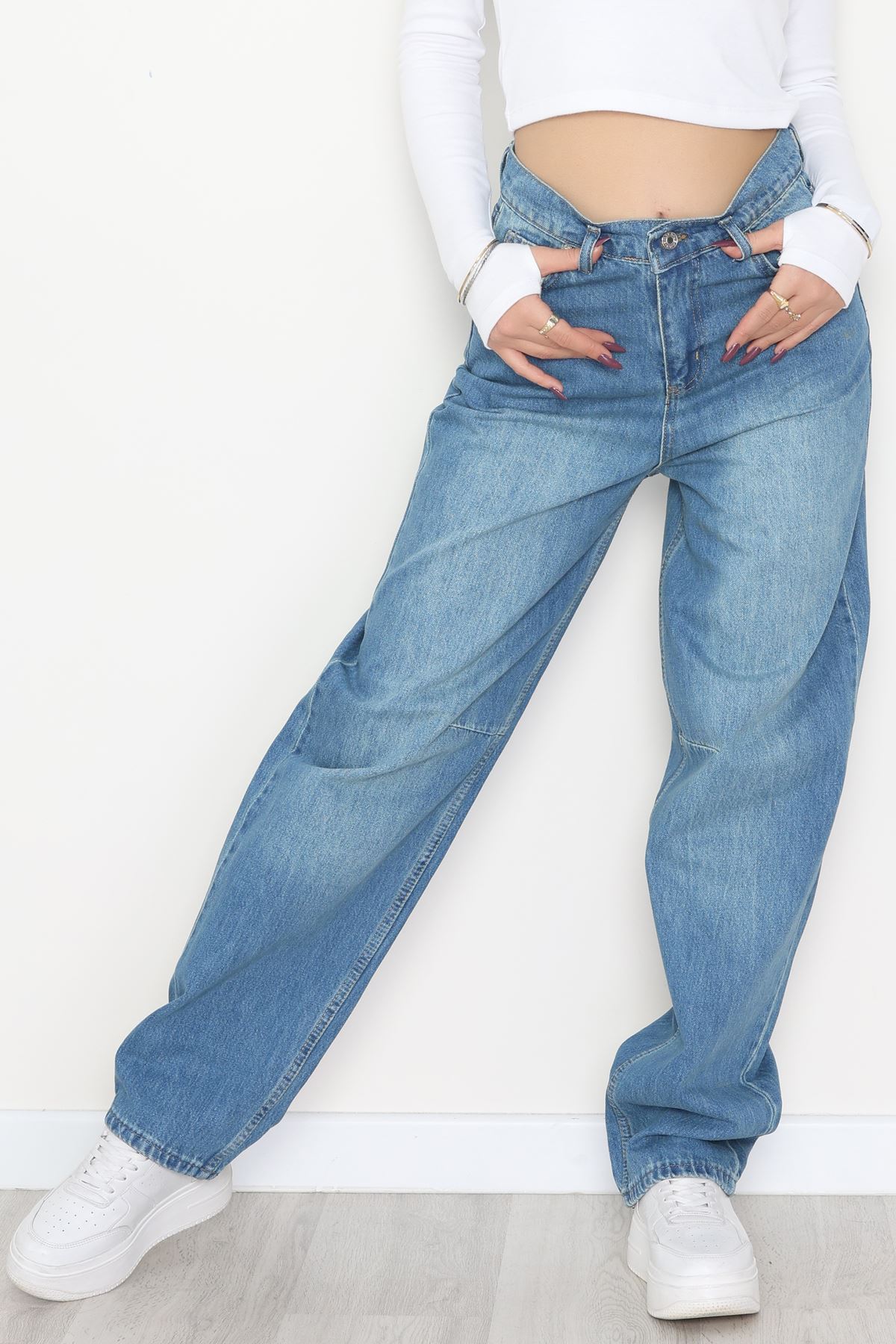 Bel Tokalı Baggy Kot Pantolon Mavitint1 - 42472.1606.