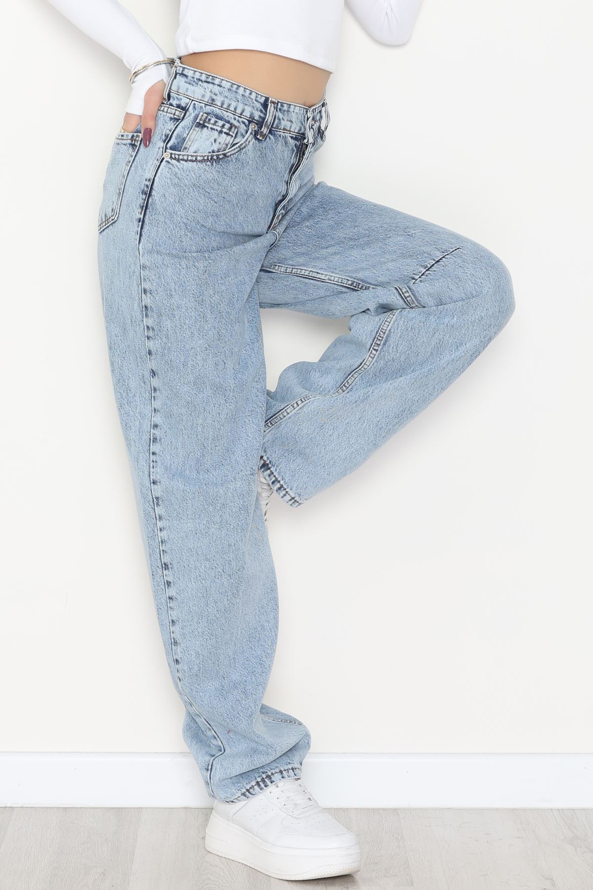 Bel Tokalı Baggy Kot Pantolon Buzmavi - 42472.1606.