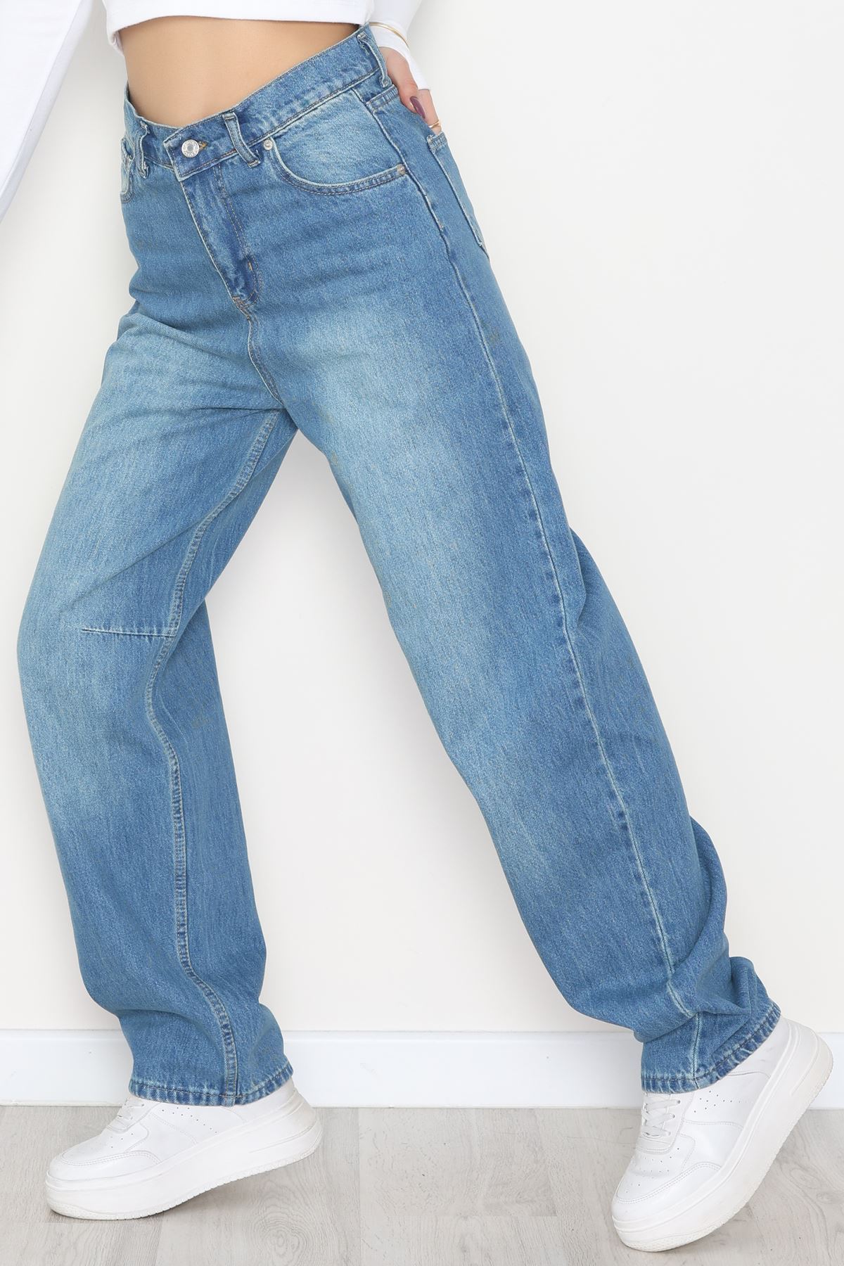 Bel Tokalı Baggy Kot Pantolon Mavitint1 - 42472.1606.