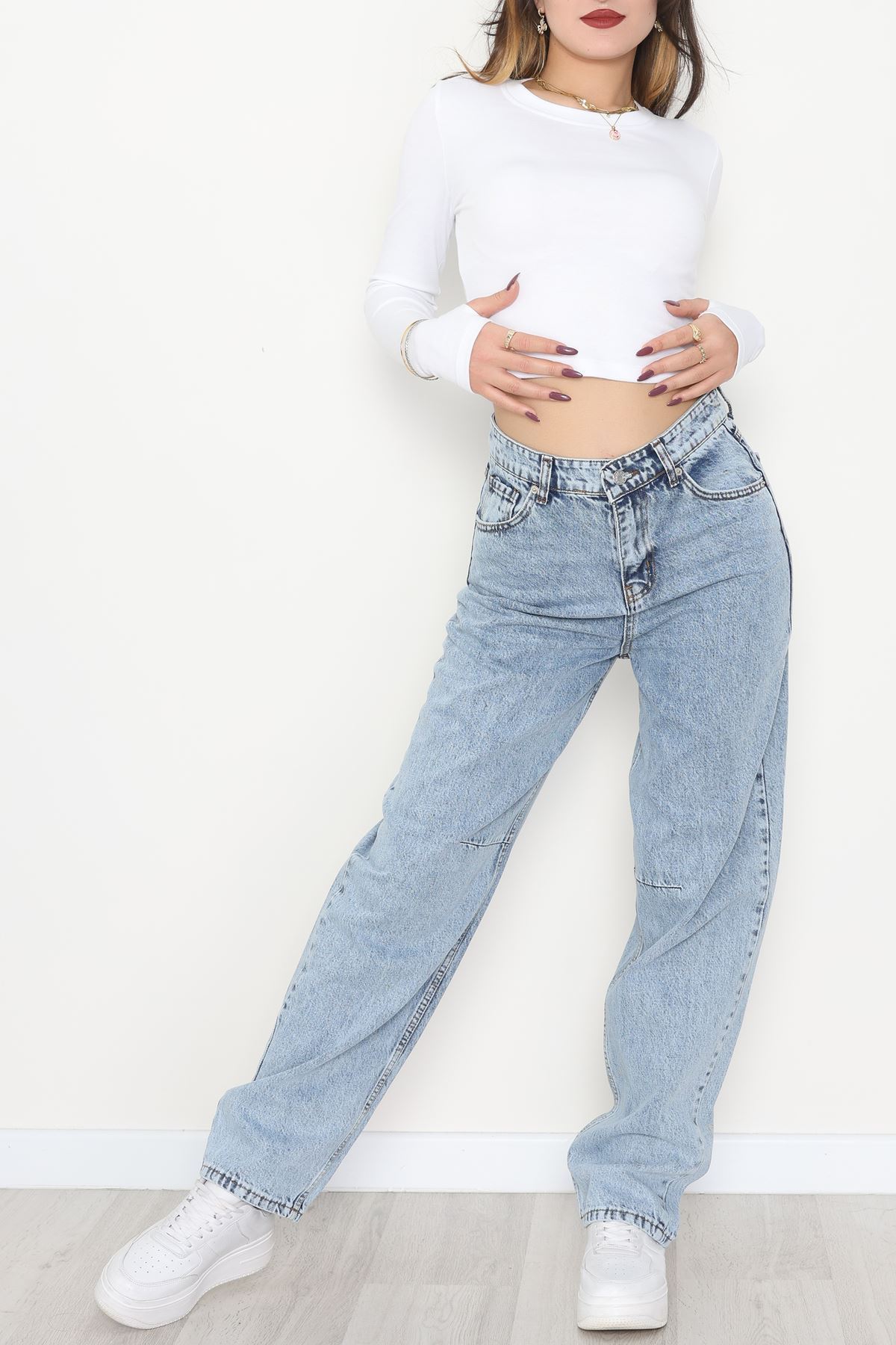 Bel Tokalı Baggy Kot Pantolon Buzmavi - 42472.1606.