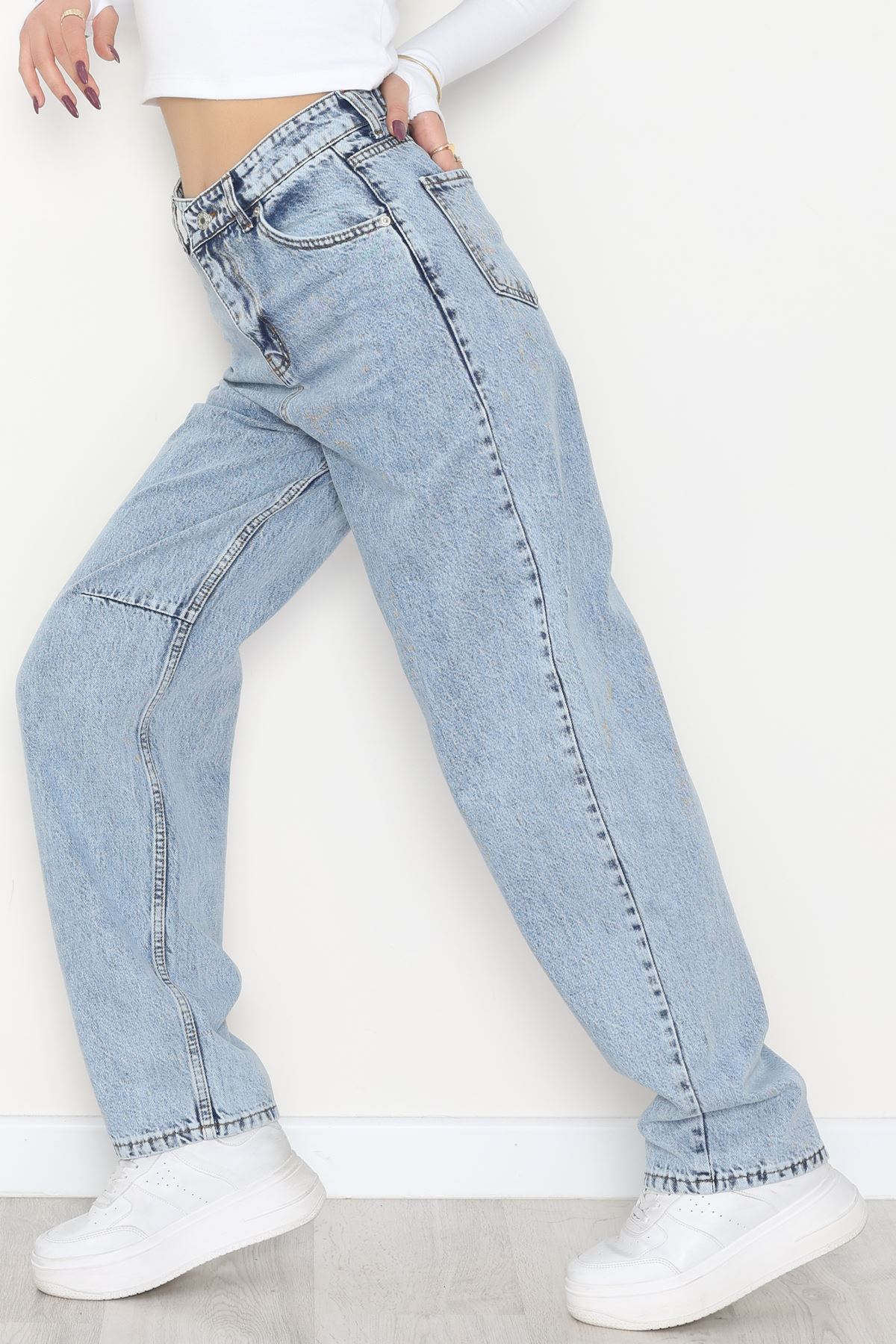 Bel Tokalı Baggy Kot Pantolon Buzmavi - 42472.1606.