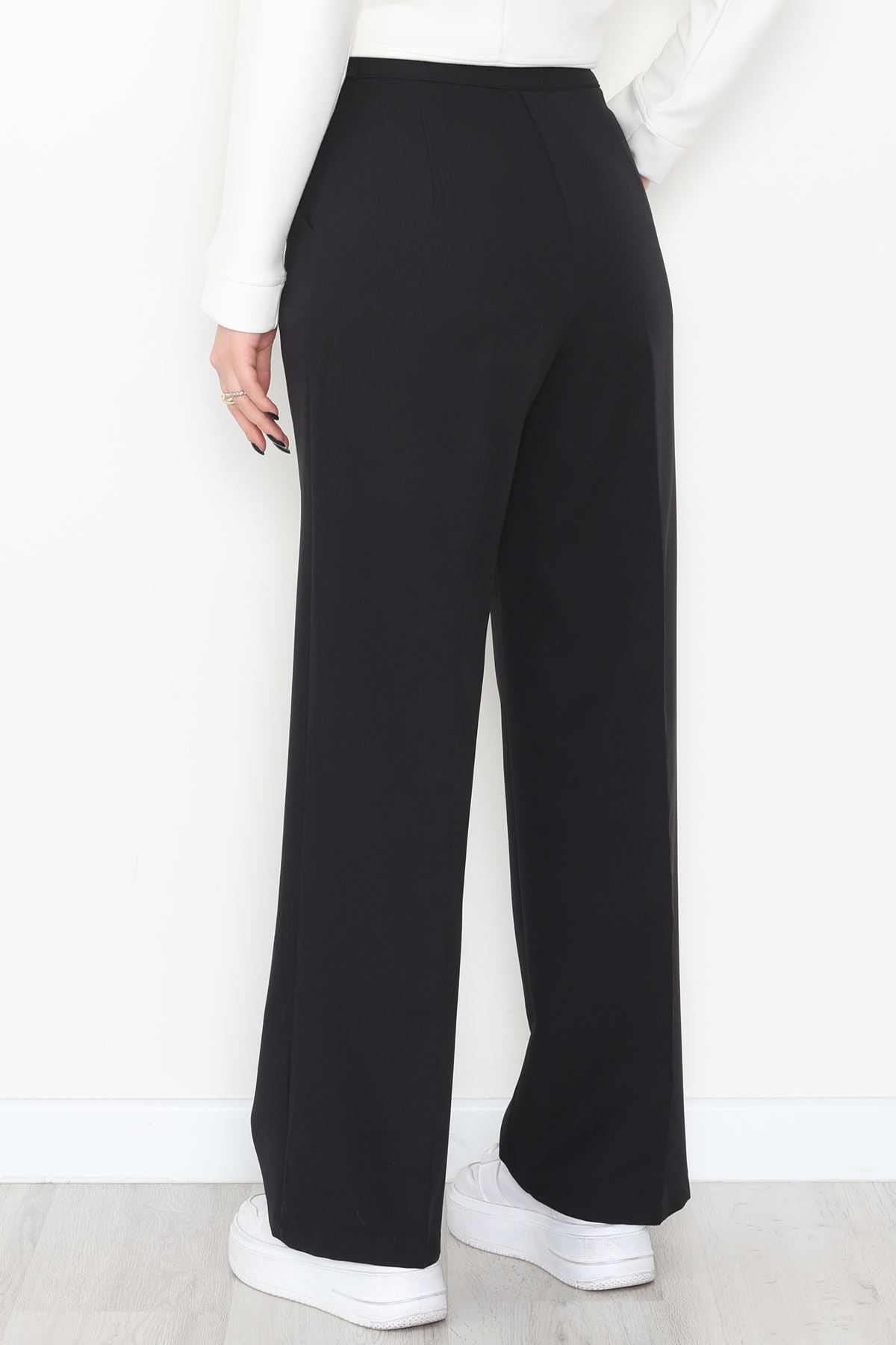 Dabıl Kumaş Yan Düğmeli Palazzo Pantolon Siyah - 2086.1991.