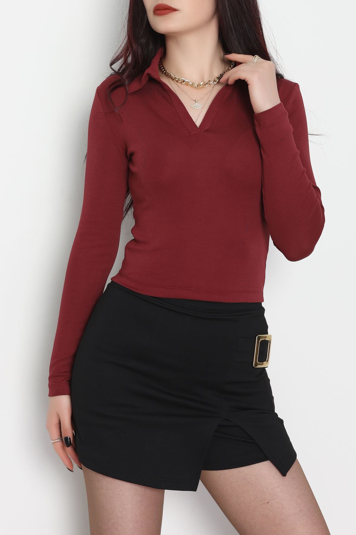 Ribana Kumaş Polo Yaka Body Bordo - 21938.200.