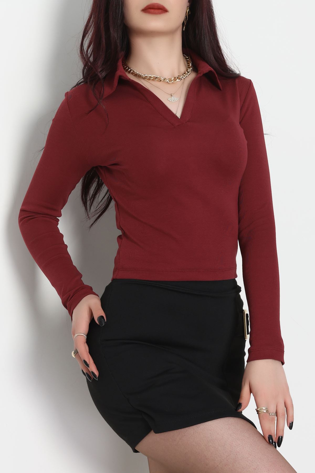 Ribana Kumaş Polo Yaka Body Bordo - 21938.200.