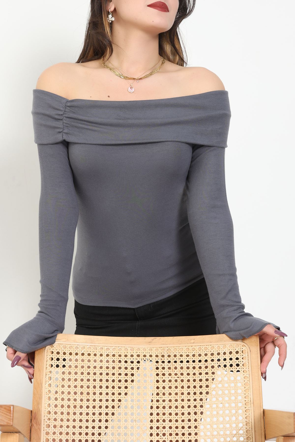 Madonna Yaka İspanyol Kol Bluz Antrasit - 1046.2119.