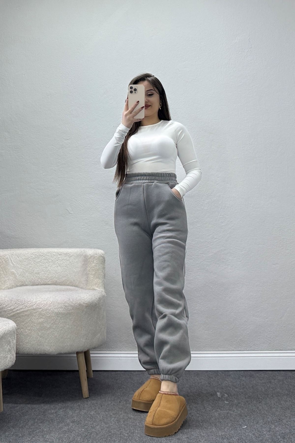 3 İplik Biyeli Eşofman Altı Antrasit - 30103.1878.