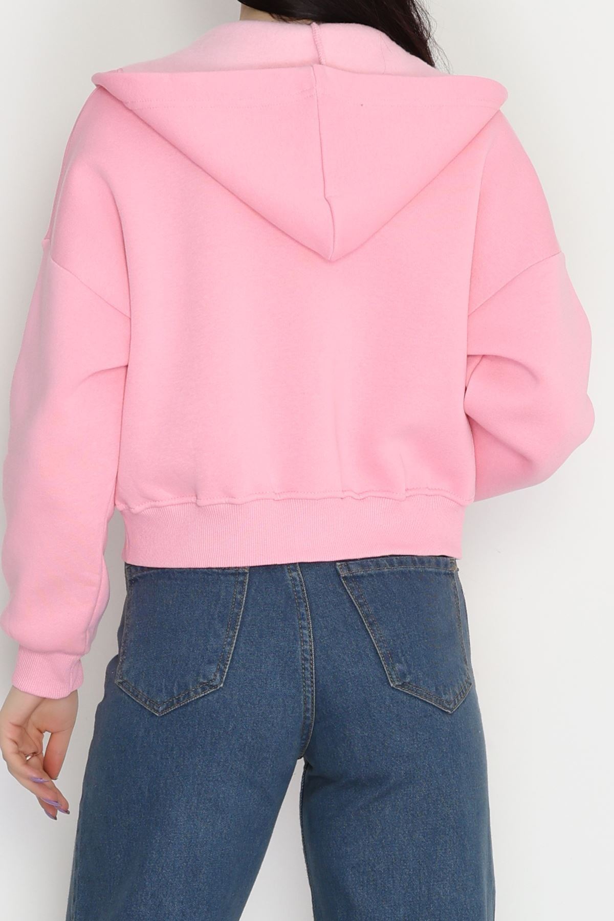 3 İplik Kompakt Oversize Fleto Cepli Sweat Pembe - 42506.1878.