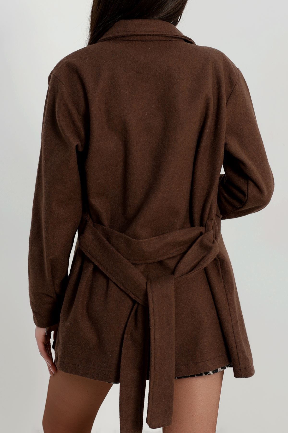 Çift Cepli Kuşaklı Tunik Gömlek Acıkahve - 70991.1775.