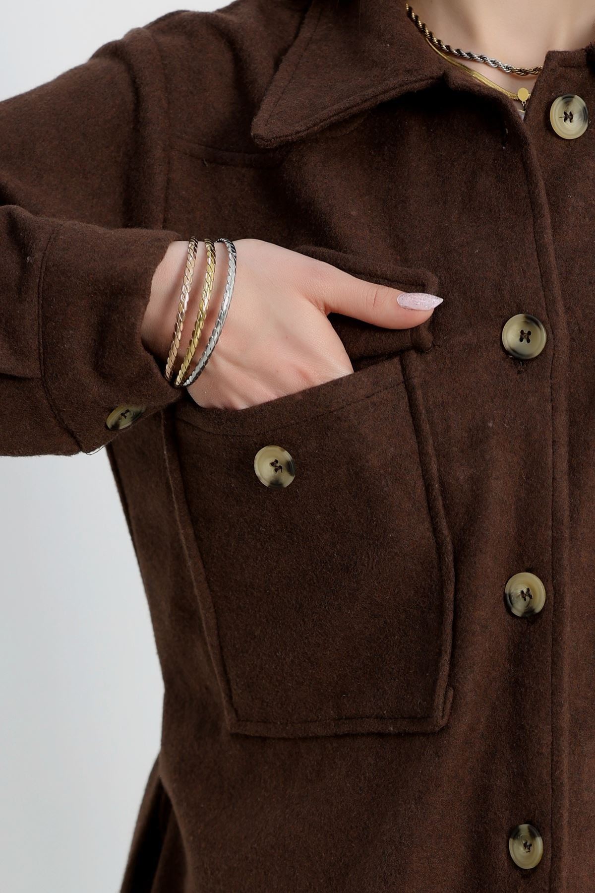 Çift Cepli Kuşaklı Tunik Gömlek Acıkahve - 70991.1775.