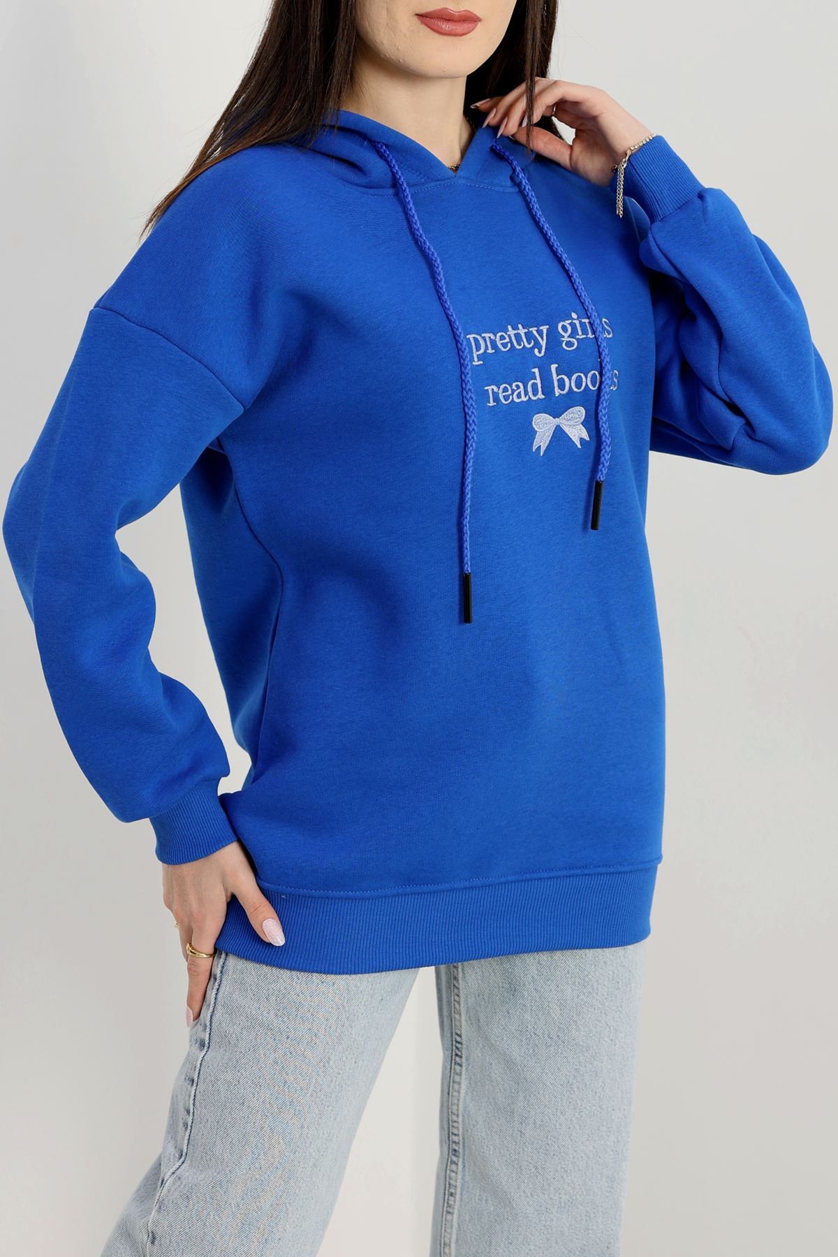 3 İplik Kapşonlu Nakışlı Sweat Saksbebemavi - 42228.1878.