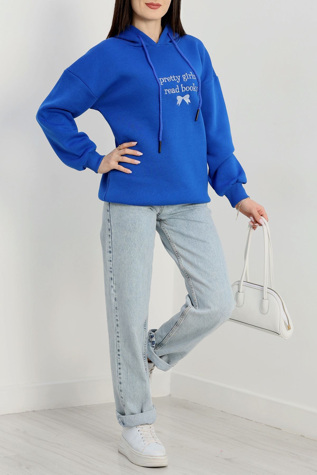 3 İplik Kapşonlu Nakışlı Sweat Saksbebemavi - 42228.1878.