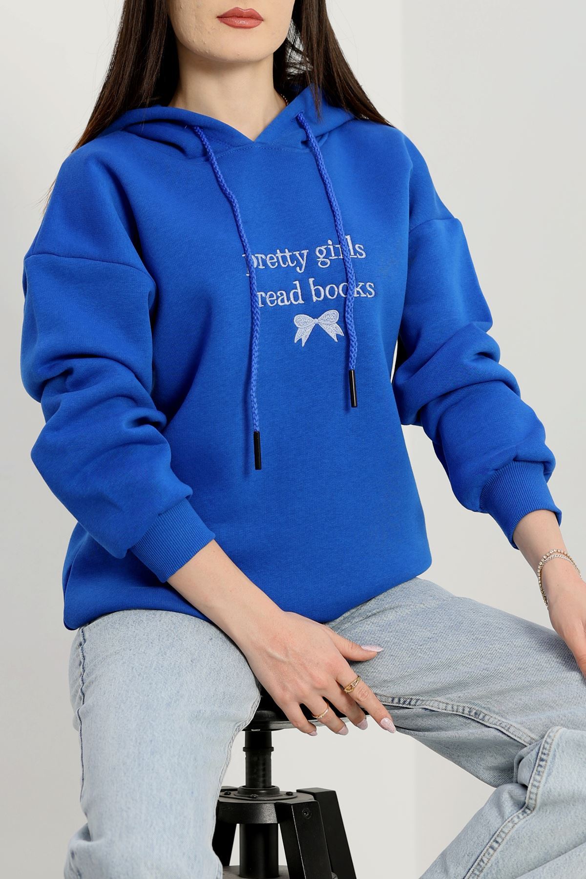 3 İplik Kapşonlu Nakışlı Sweat Saksbebemavi - 42228.1878.