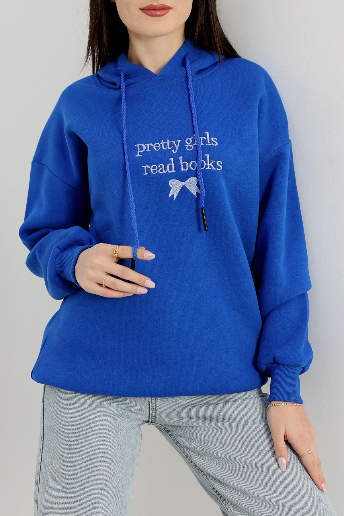 3 İplik Kapşonlu Nakışlı Sweat Saksbebemavi - 42228.1878.