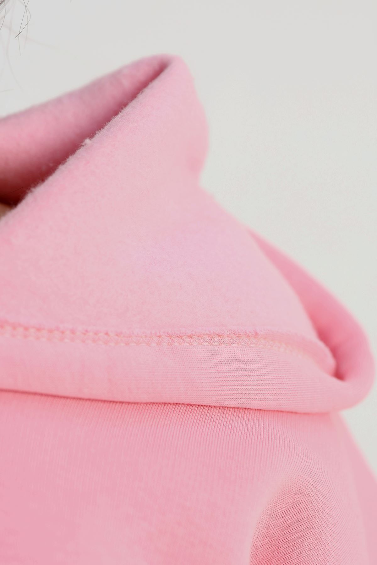 3 İplik Kapşonlu Nakışlı Sweat Pembe - 42228.1878.