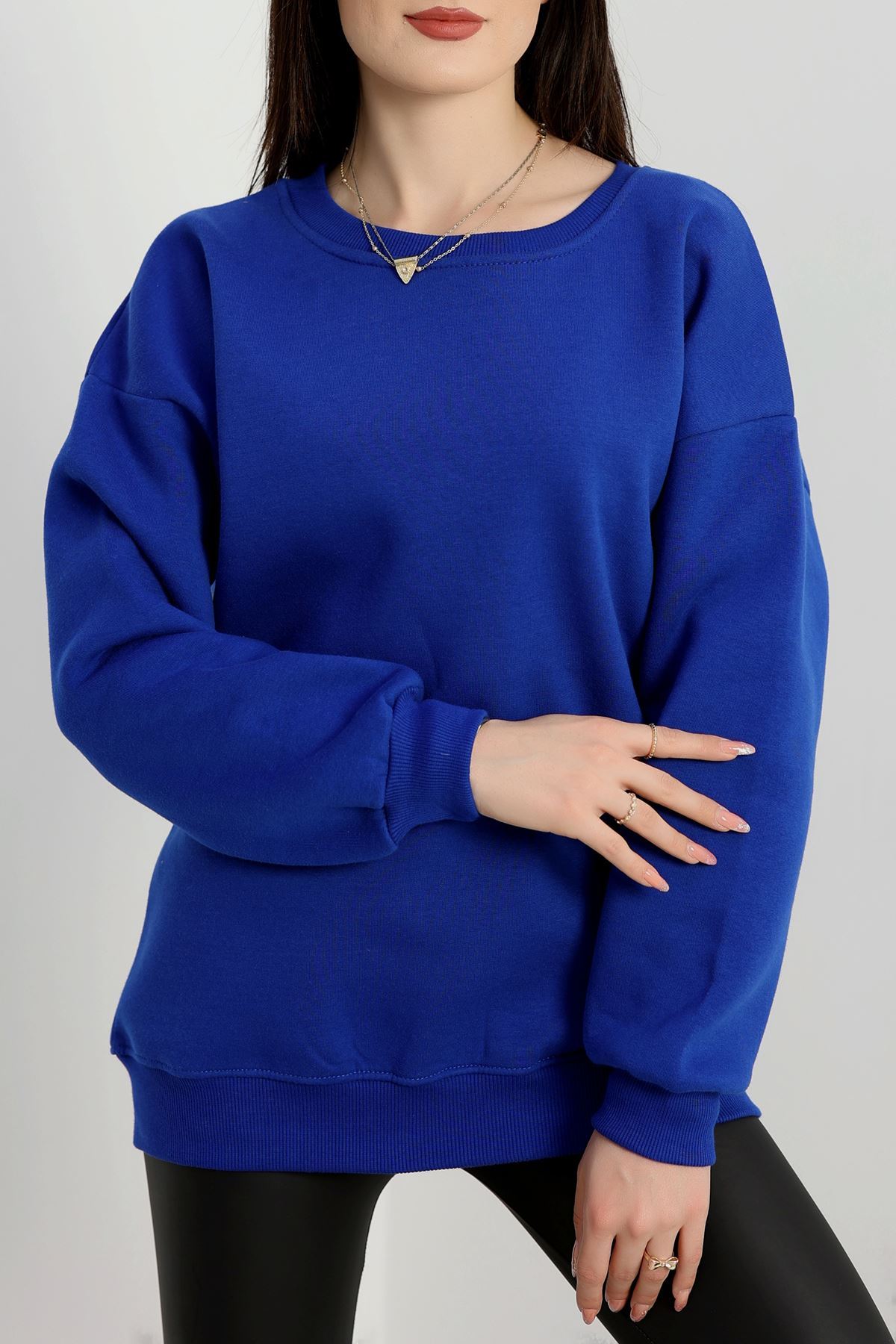 Bisiklet Yaka Üç İplik Sweat Saks - 20138.1878.